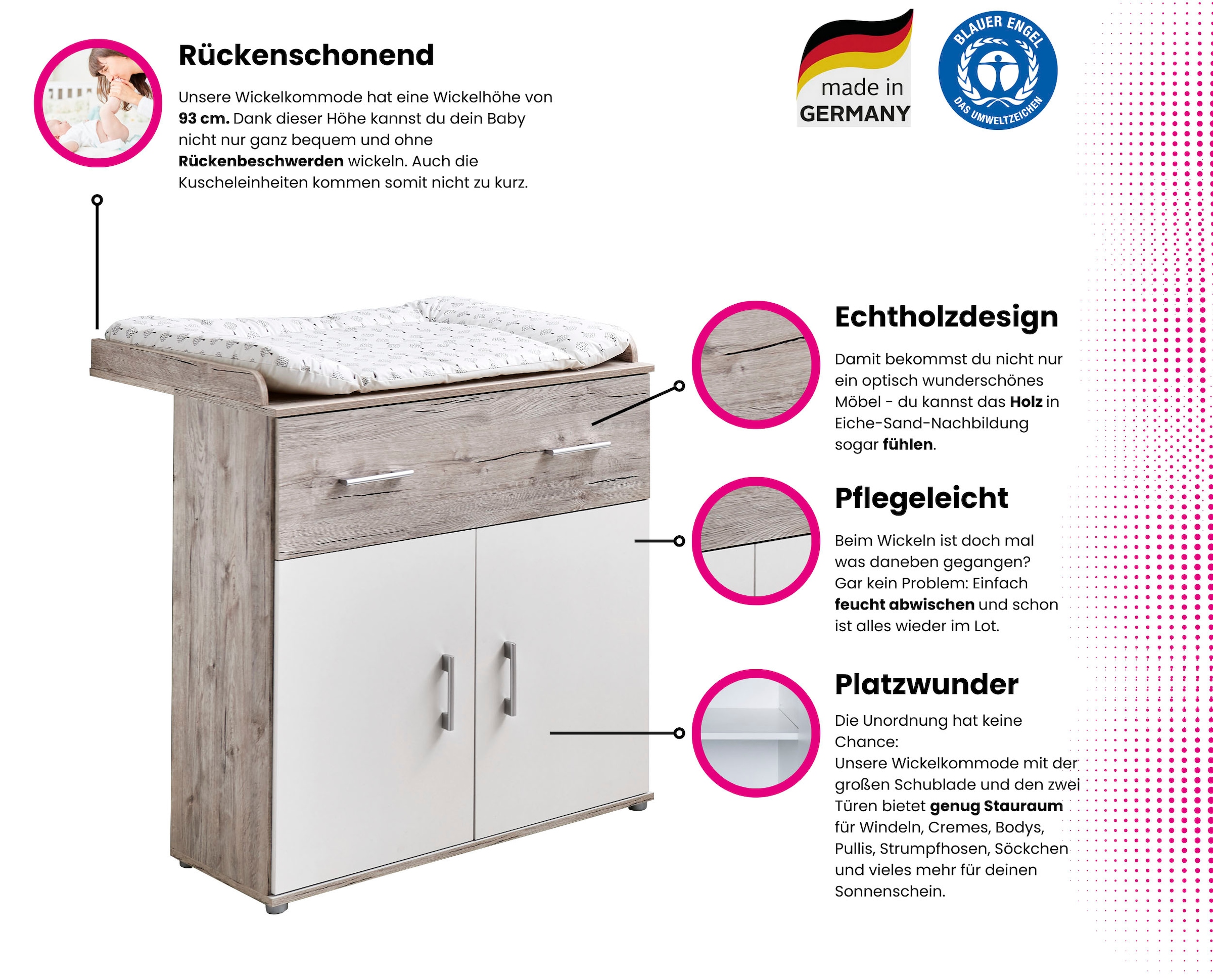 Home affaire Babyzimmer-Komplettset »Rieke , mitwachsende Möbel bis ins Jugendalter, toll für kleine Zimmer« Kinderbett, Unterbauregal für Wickelkommode, Schrank, Wickelkommode, 
