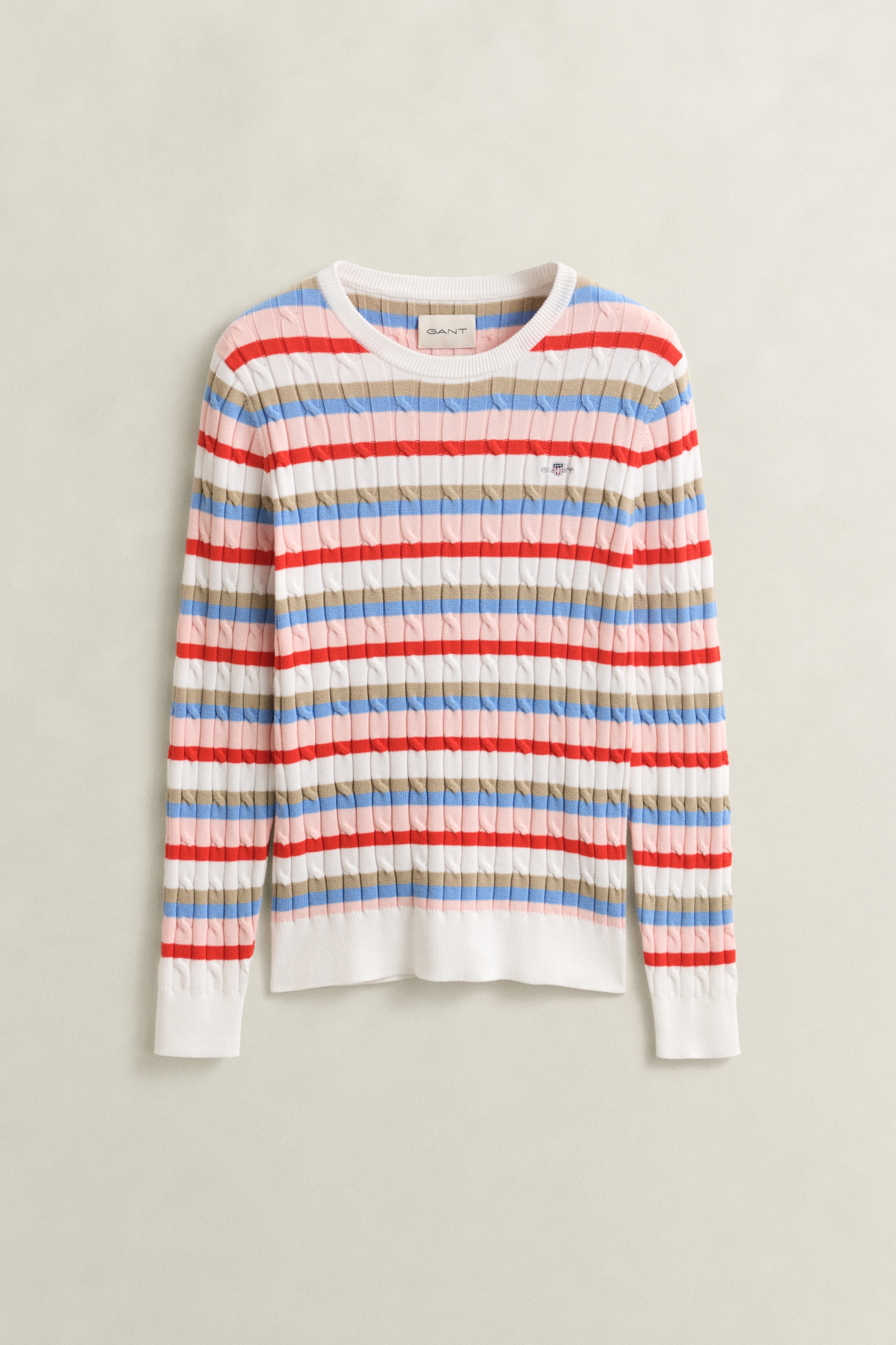 Gant Rundhalspullover »STRETCH COTTON CABLE STRIPE C-NECK«