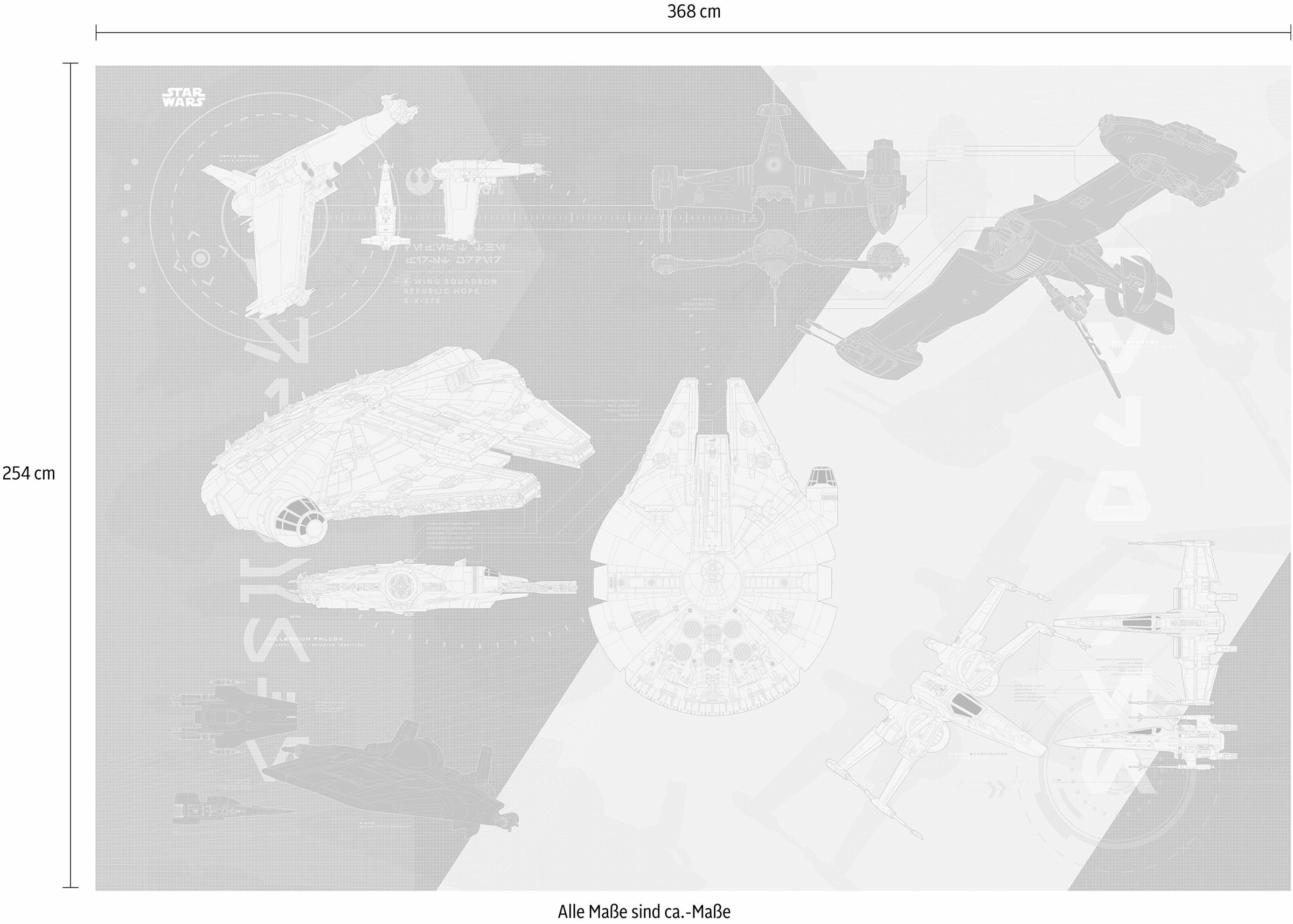 Komar Fototapete »STAR WARS Technical Plan - Größe 368 x 254 cm«, bedruckt, Kinderzimmer