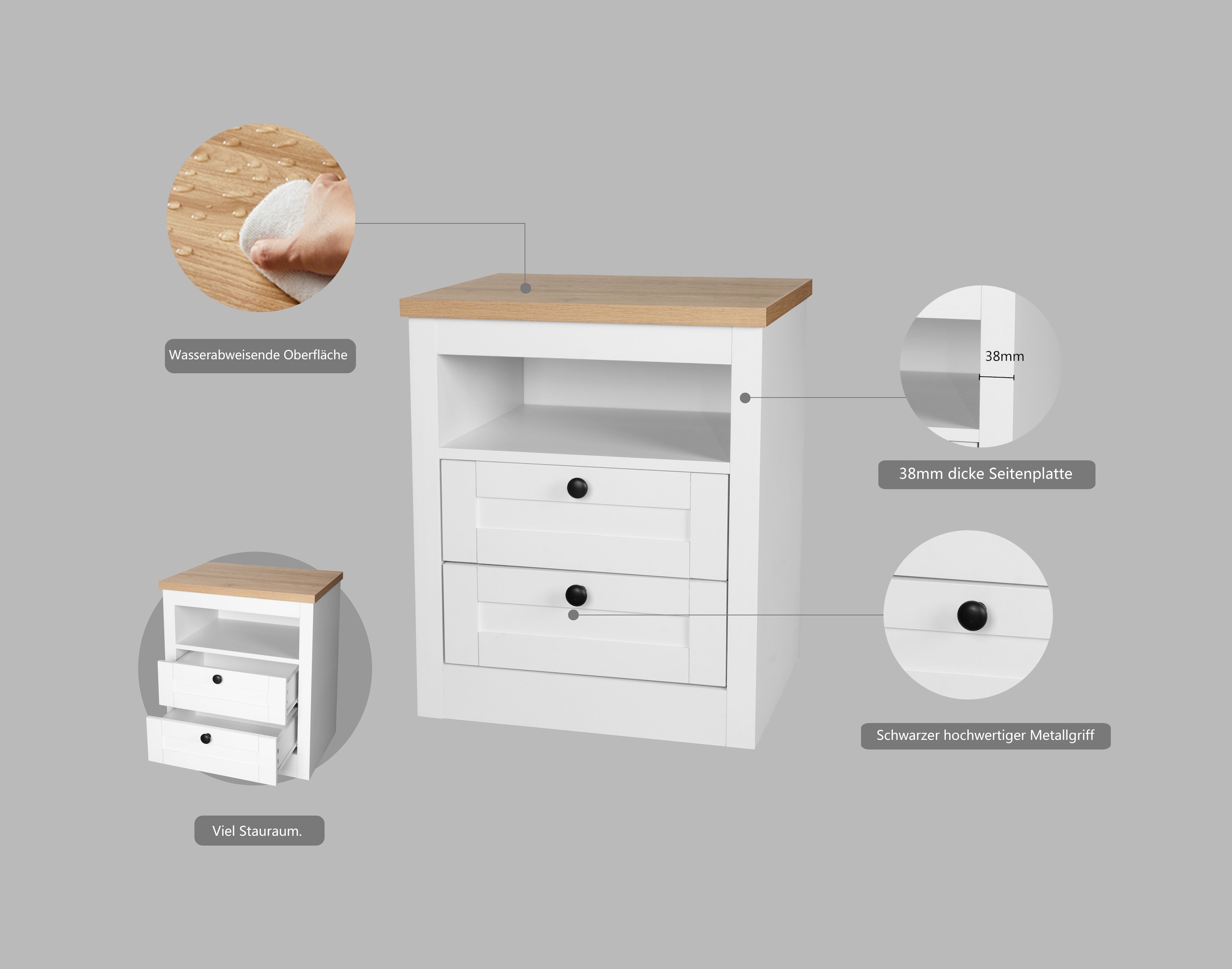 OTTO home Nachtkonsole »2er Set Büsum Nachtschrank Beistellschrank« Spar-Set, 2 Schränke im Lieferumfang, 