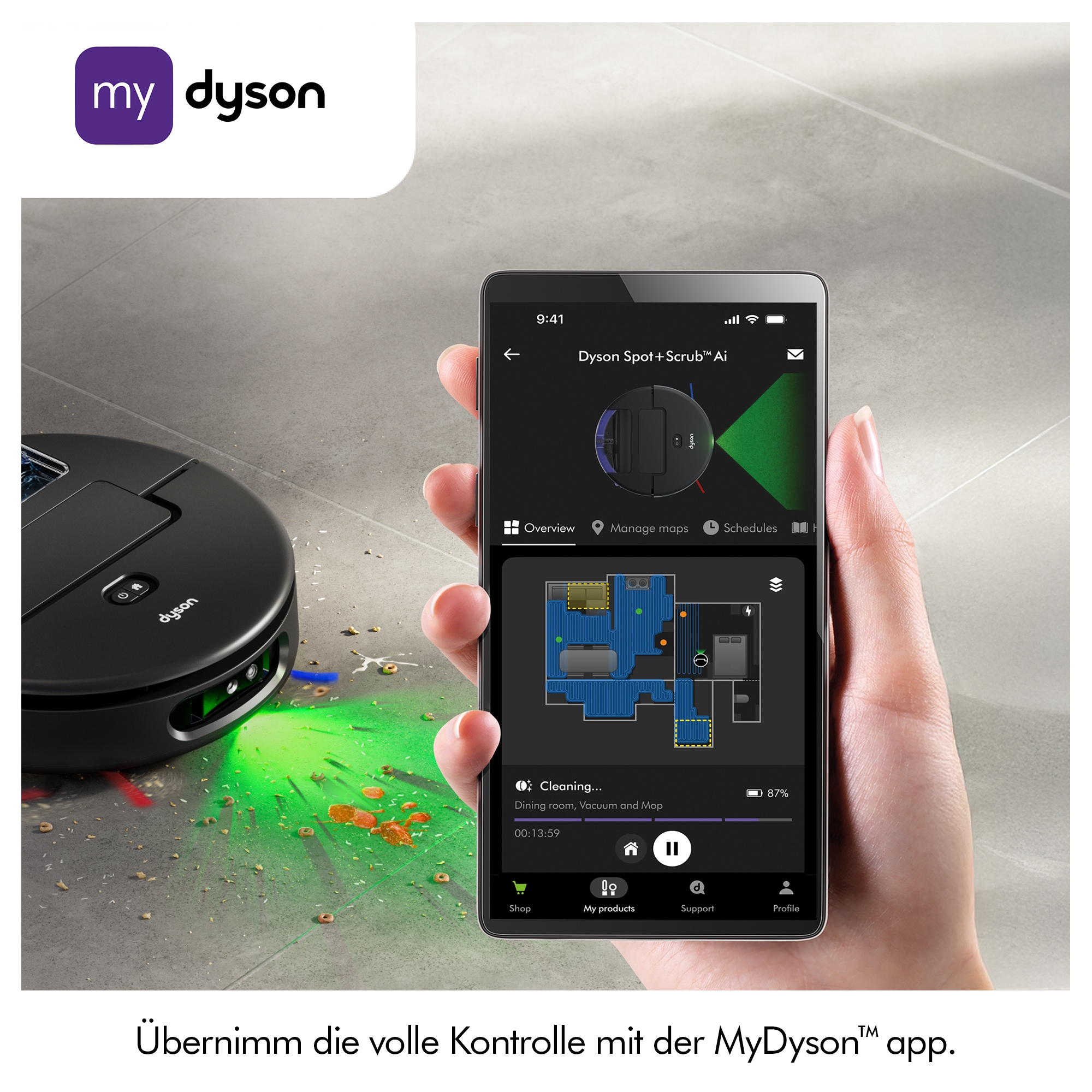 DYSON Saugroboter »mit Wischfunktion spot+scrub Ai« Beseitigt versteckte Flecken mithilfe fortschrittlicher KI