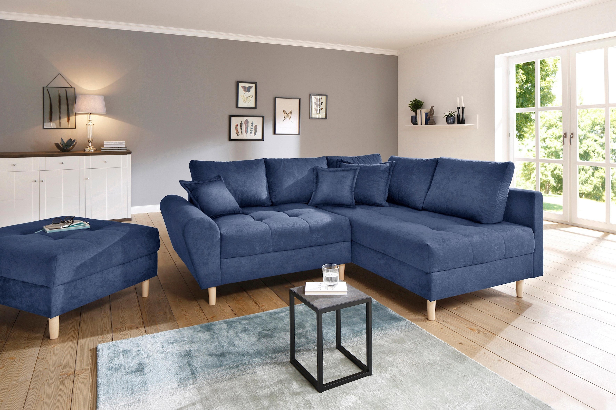 Ecksofa »Rice L-Form«, (Set, mit Hocker), mit Bonnellfederkern, Hocker & Kissen,...