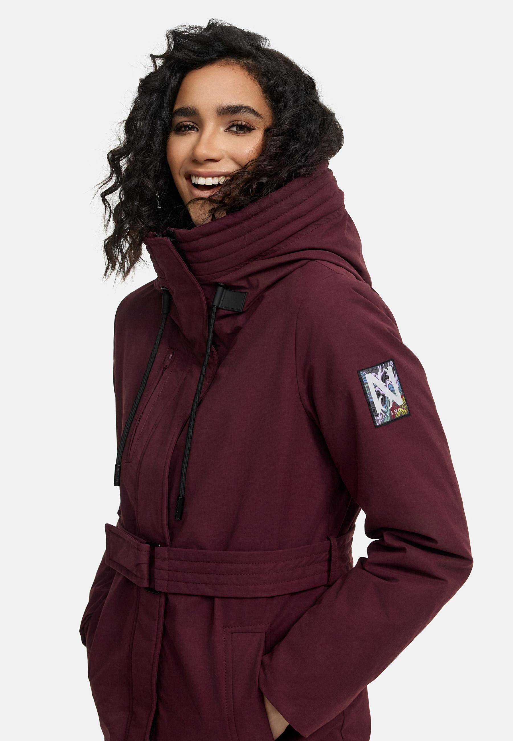 Navahoo Winterjacke »Parka Eishauch 14«, mit Kapuze, Damen Winterparka mit Taillengürtel und Fleece-Kragen