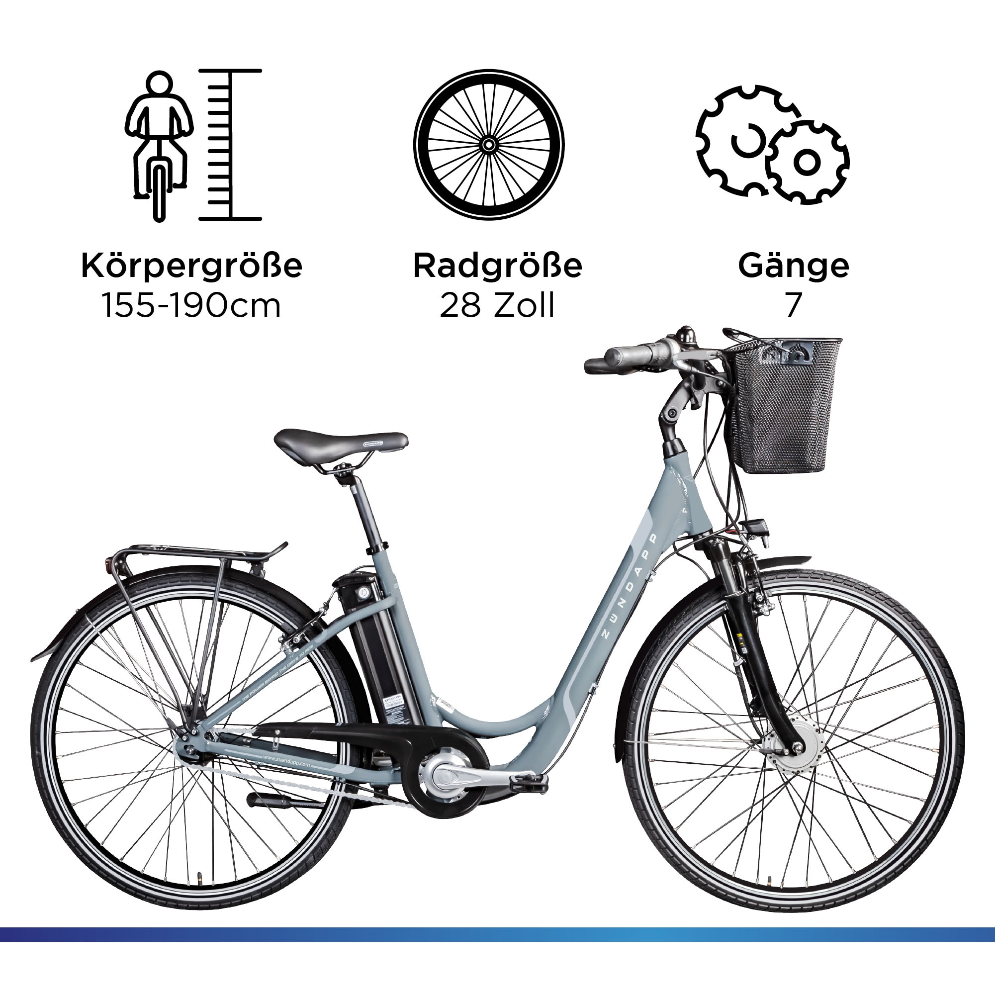 Zündapp E-Bike »Z517«, 7 Gang, Frontmotor 250 W, E Bike Damenfahrrad 28 Zoll 155 - 190 cm mit 7 Gang Nabenschaltung