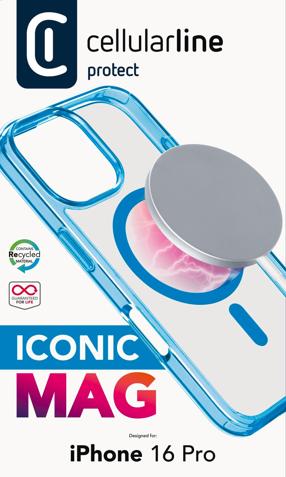 Cellularline Handyhülle »Iconic MAG MagSafe Case für Apple iPhone 16 Pro«, Backcover, Schutzhülle, Handyschutzhülle, Case, Schutzcase, stoßfest