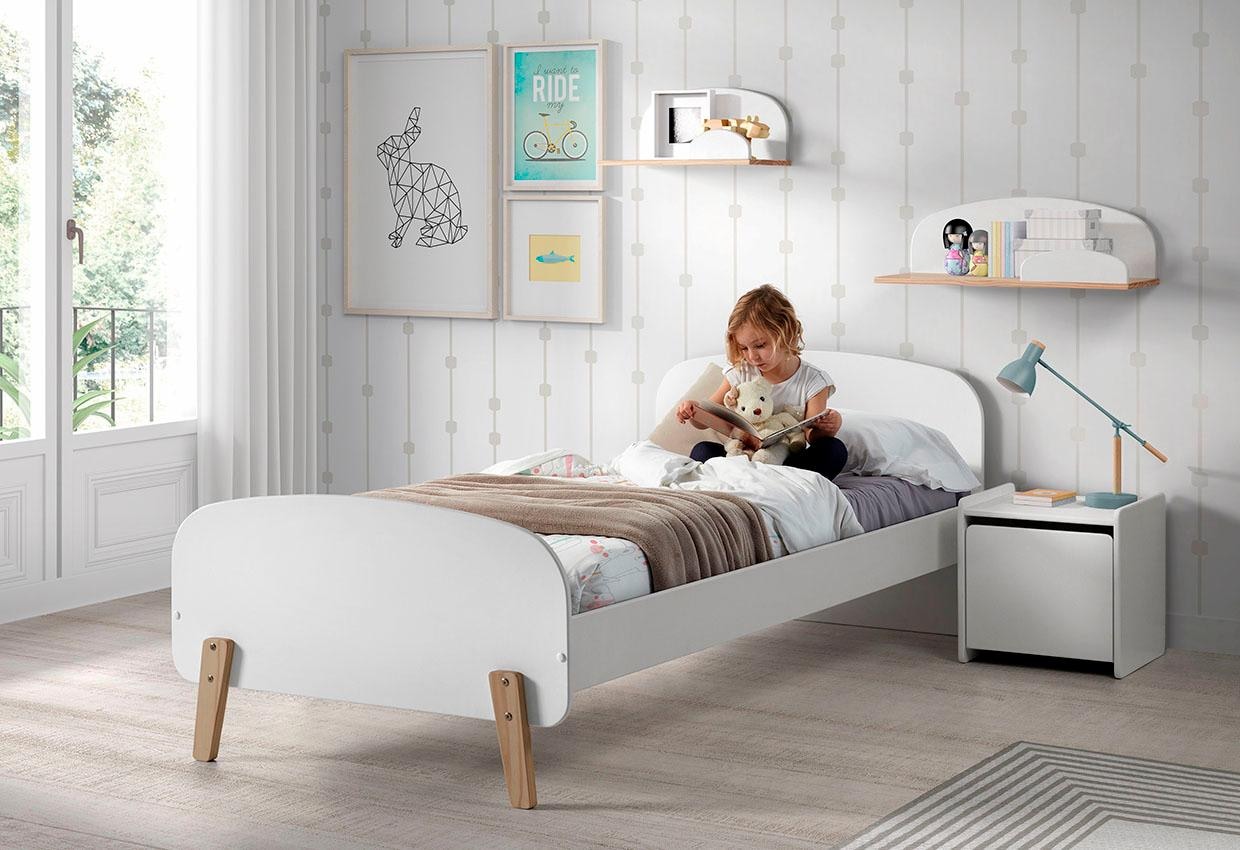 Vipack Kinderbett »Kiddy, inkl. Rolllattenrost, Liegefläche 90/200 cm« B/H/T ca. 205x72x94cm, gerundetes Kopf-/Fußteil, verschiedene Farben,  gradliniges Design in Retro-Optik, hochwertiges MDF lackiert