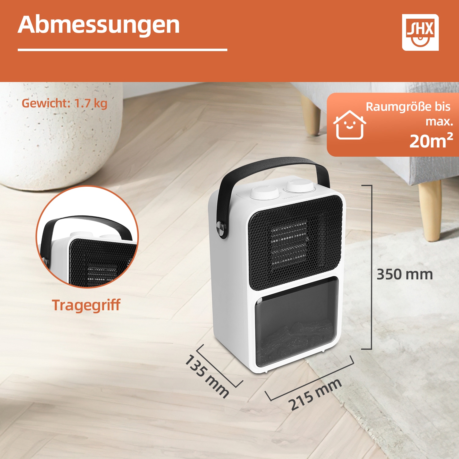 SHX Elektrokamin »Tragbarer Elektrokamin 1200W SHXFP12MINI weiß/schwarz«