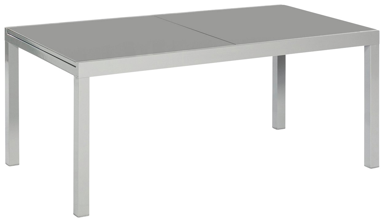 MERXX Gartentisch »Ausziehtisch«, ausziehbar, BxT: ca. 89,5 x 150/ 220 cm, silberfarben, graue Sicherheitsglasplatte