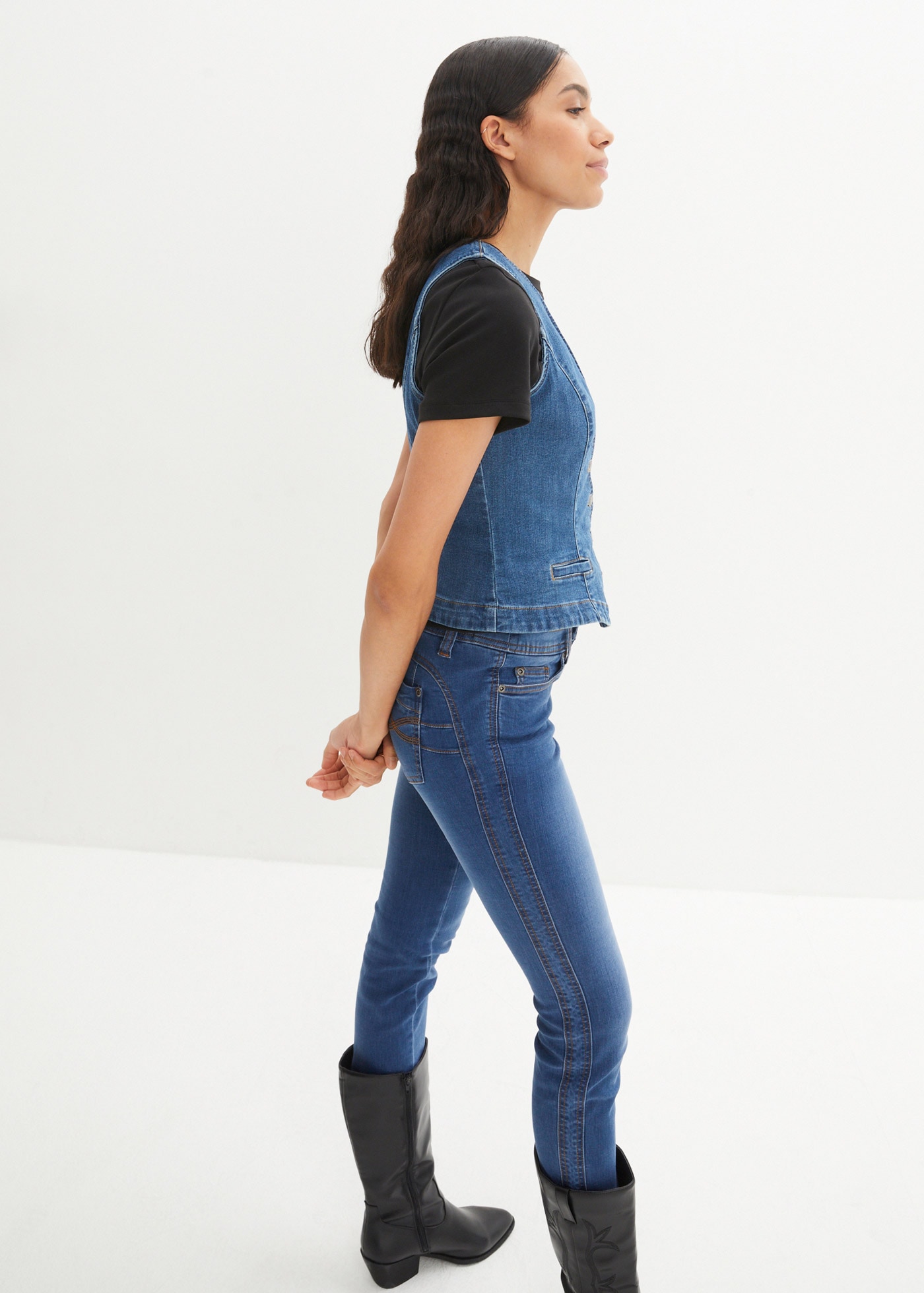 bonprix Jeansweste »Stretch-Jeansweste« tailliert, mit Knopfleiste und V-Ausschnitt