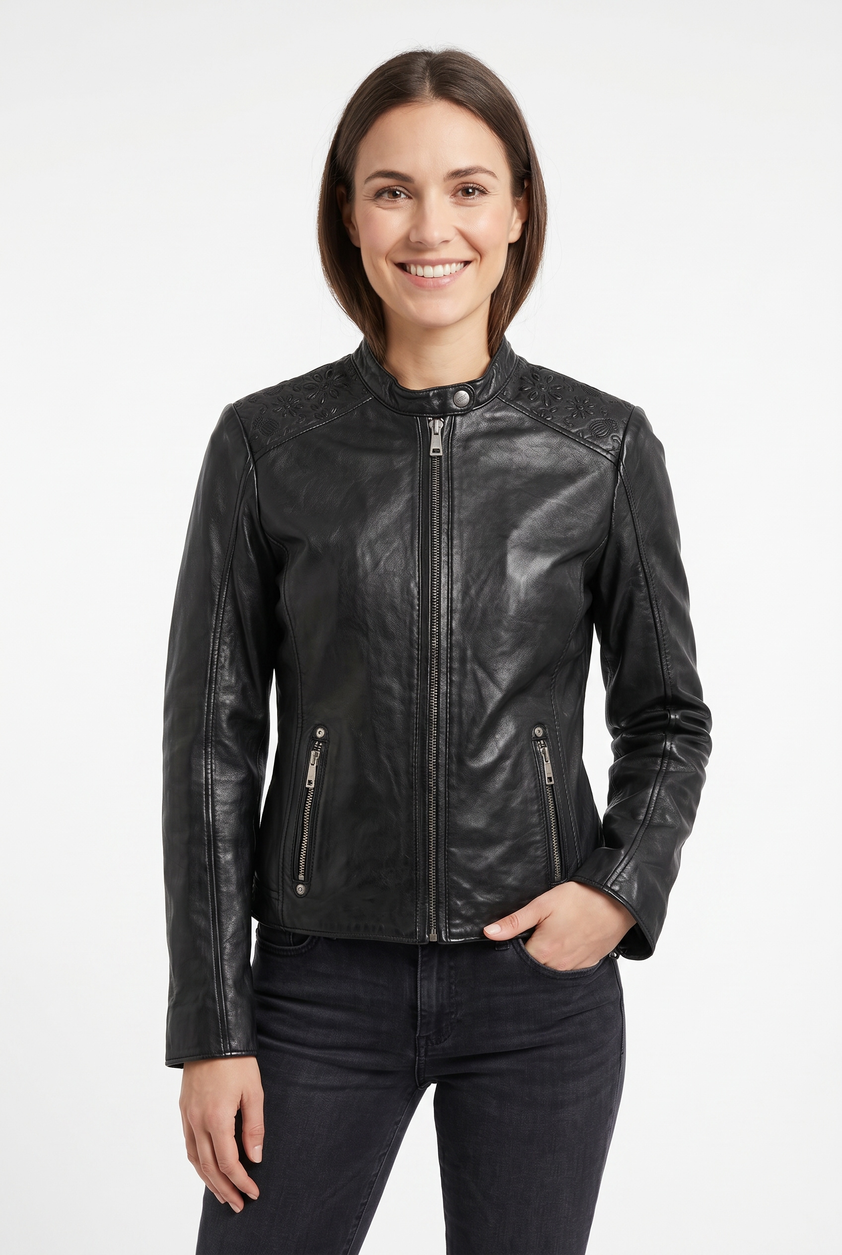 Mauritius Lederjacke »MWMabou« Bikerjacke mit dekorativer Schulterpartie