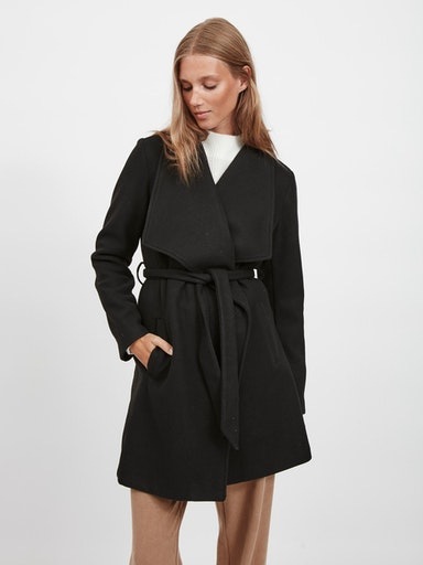Vila Damen Kurzmantel »VICOOLEY COLLAR BELT COAT - NOOS« in schwarz, Größe 38M