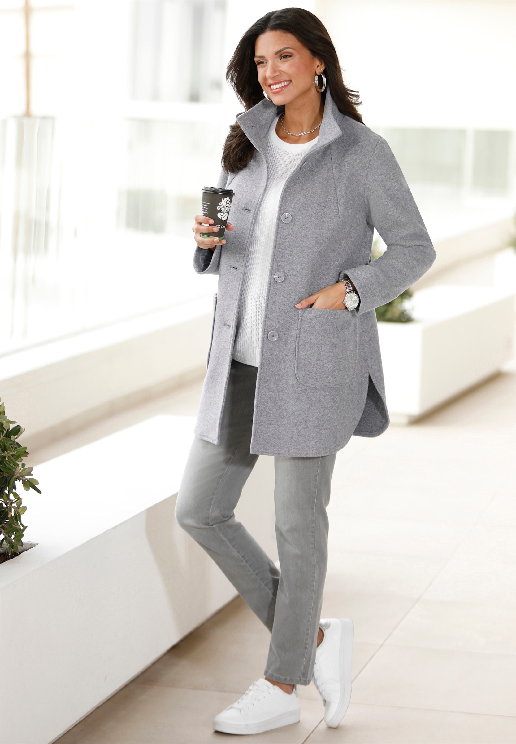 Sieh an! Langjacke »Longjacke Longjacke in Woll-Optik« ohne Kapuze
