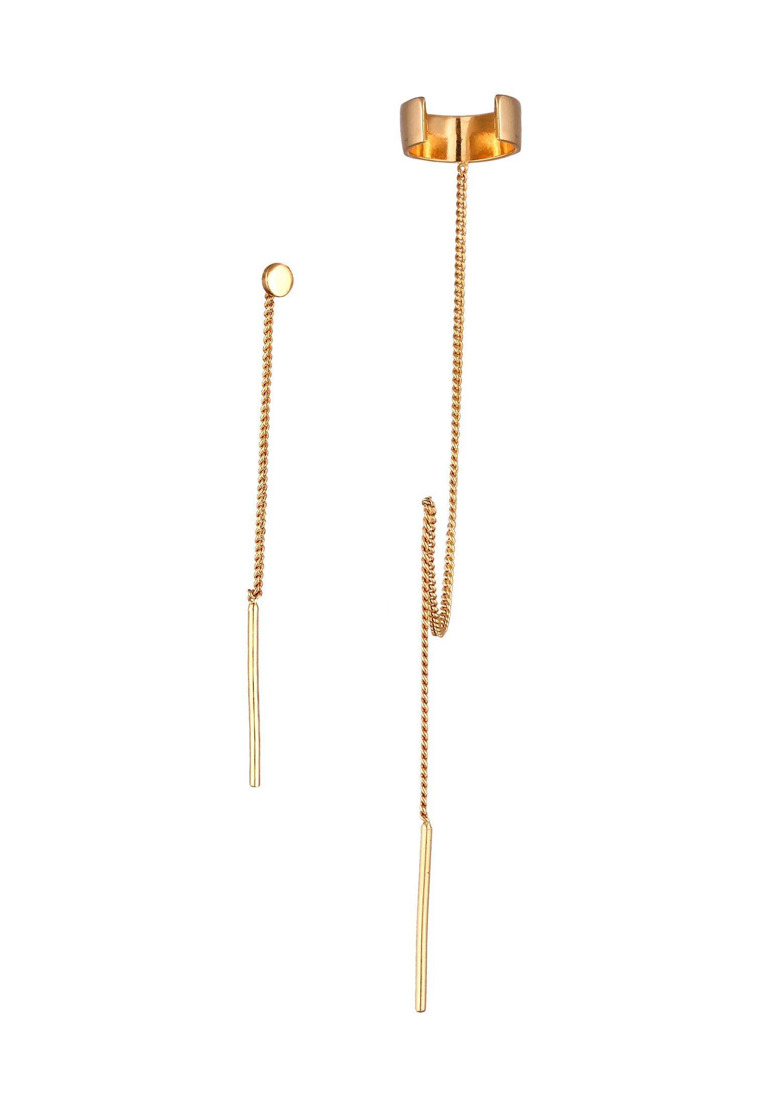 Elli Paar Ohrhänger »Ohrringe Earcuff mit Kette Durchzieher Plättchen Poliert 925 Silber«