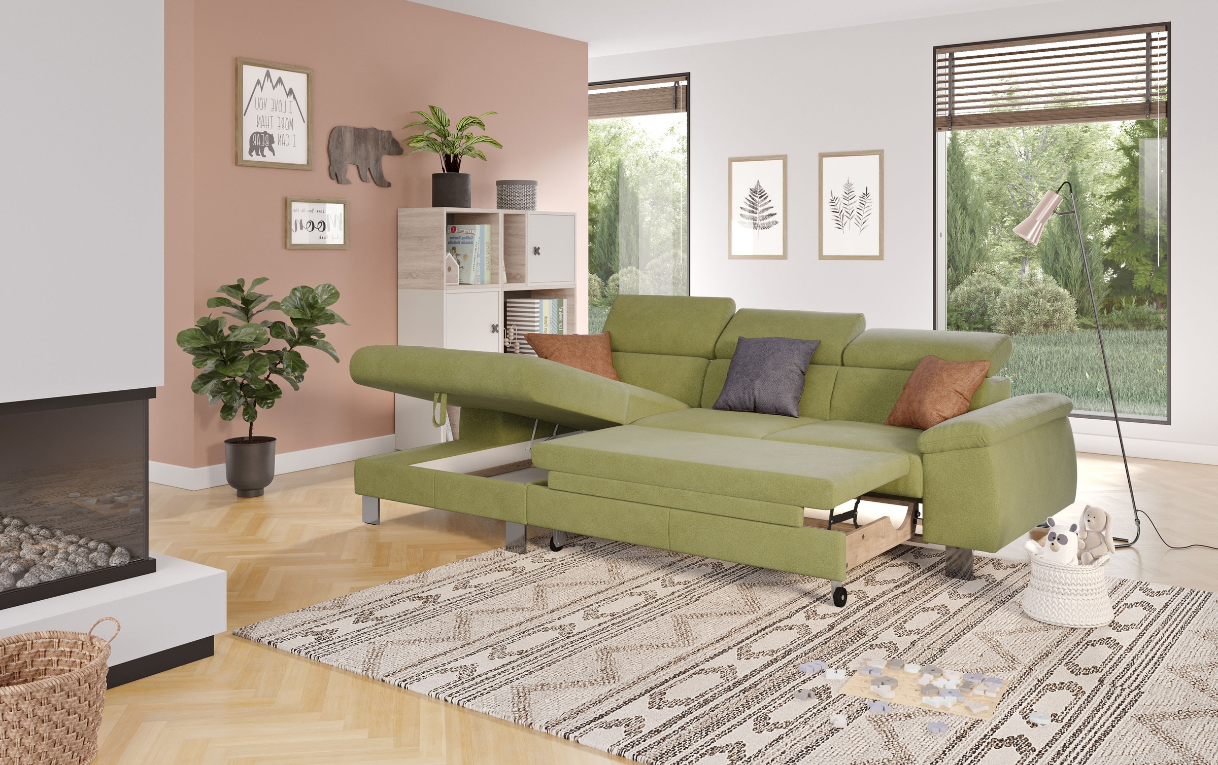 COTTA Ecksofa Komaris, Ecksofa, wahlweise mit RGB-LED-Beleuchtung und Bettfunktion/Bettkasten
