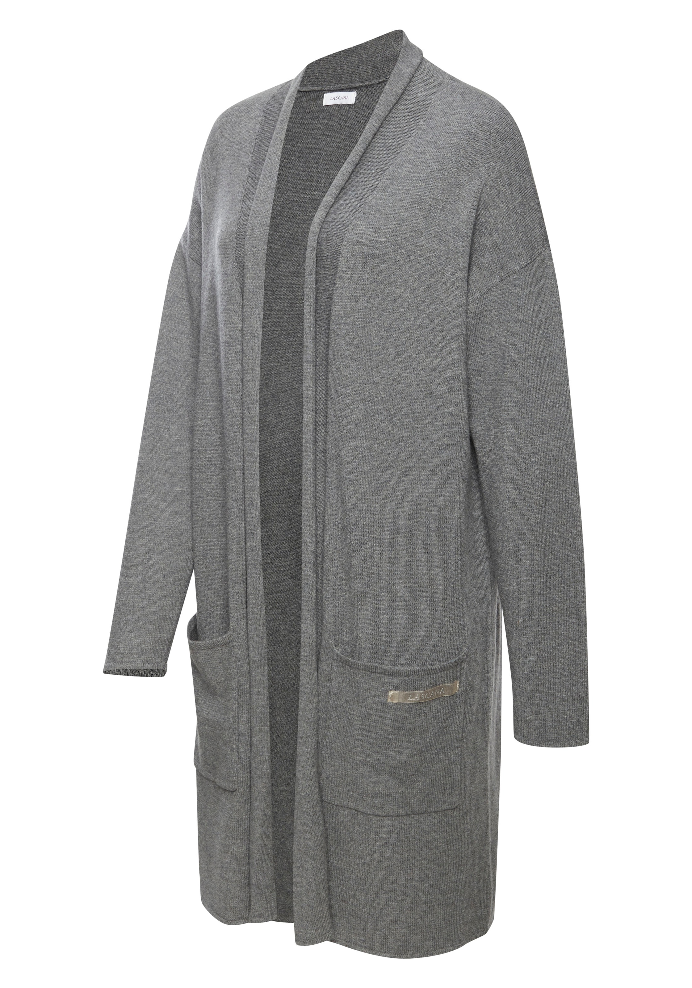 LASCANA Longstrickjacke mit aufgesetzte Taschen und Umlegekragen, Loungewear