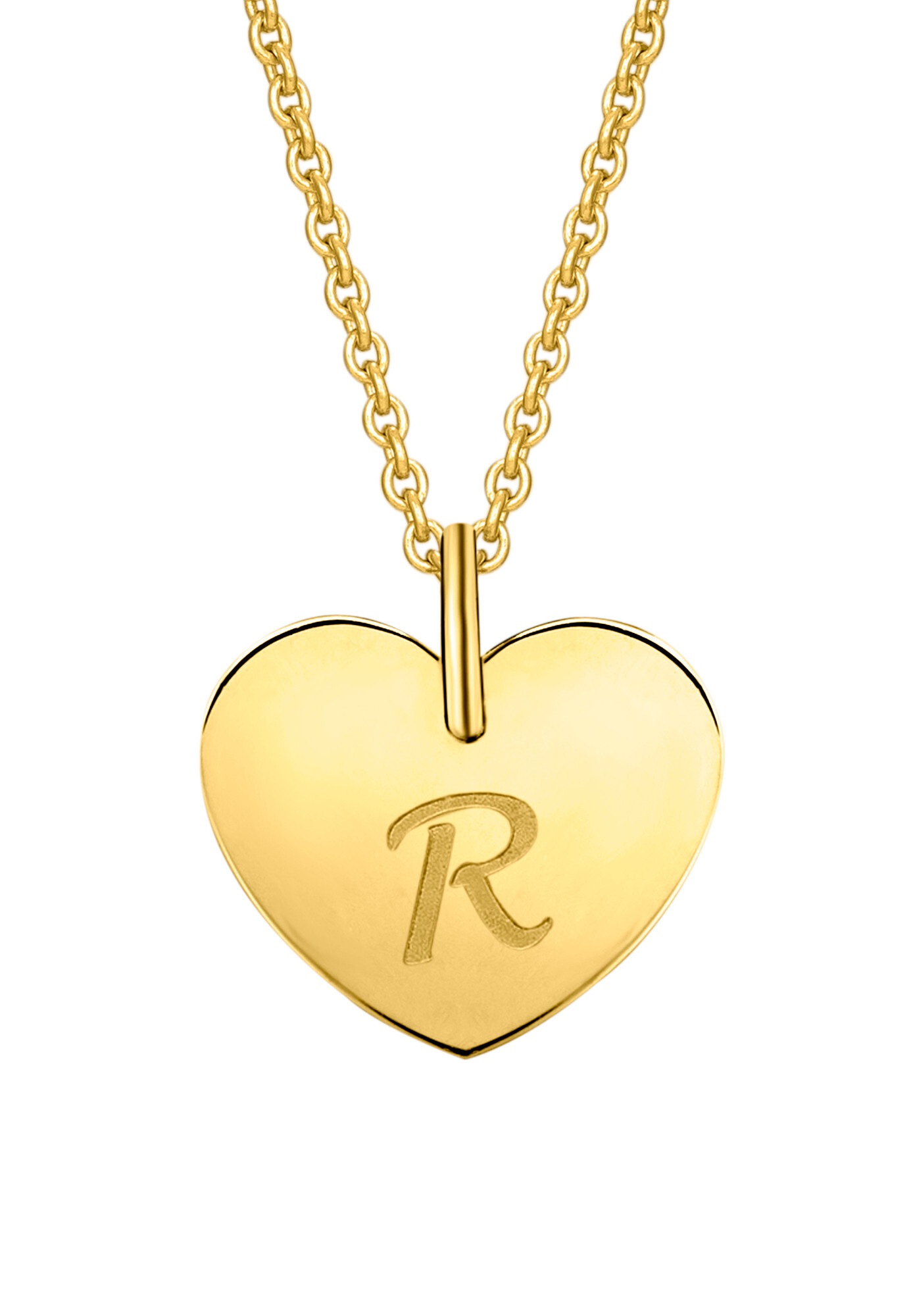 ONE ELEMENT Kette und Anhänger Set »Schmuckset - Set mit Halskette Herz mit Gravur R Buchstaben Anhänger aus 333 Gelbgold«
