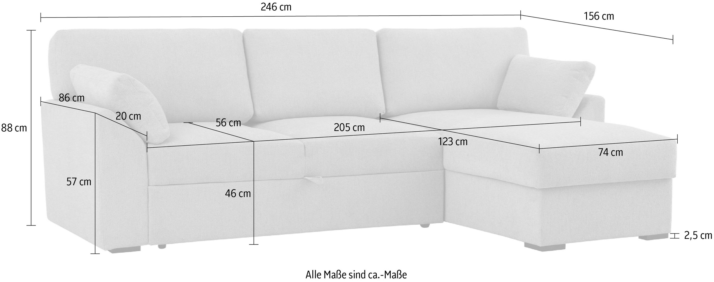 Home affaire Ecksofa »Citry«, Breite 246 cm, Chenille, Bettfunktion, Bettkasten, L-Form