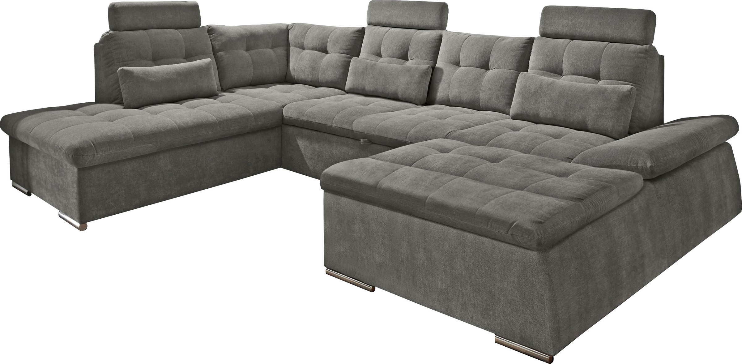 ED EXCITING DESIGN Wohnlandschaft »Nalo U-Form mit Bettfunktion, Bettkasten«, Armteilverstellung, Kopfstützen & 3 Nierenkissen
