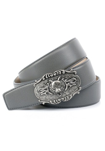 Anthoni Crown Ledergürtel, mit altsilberfarbener Wolfkopf-Schließe kaufen