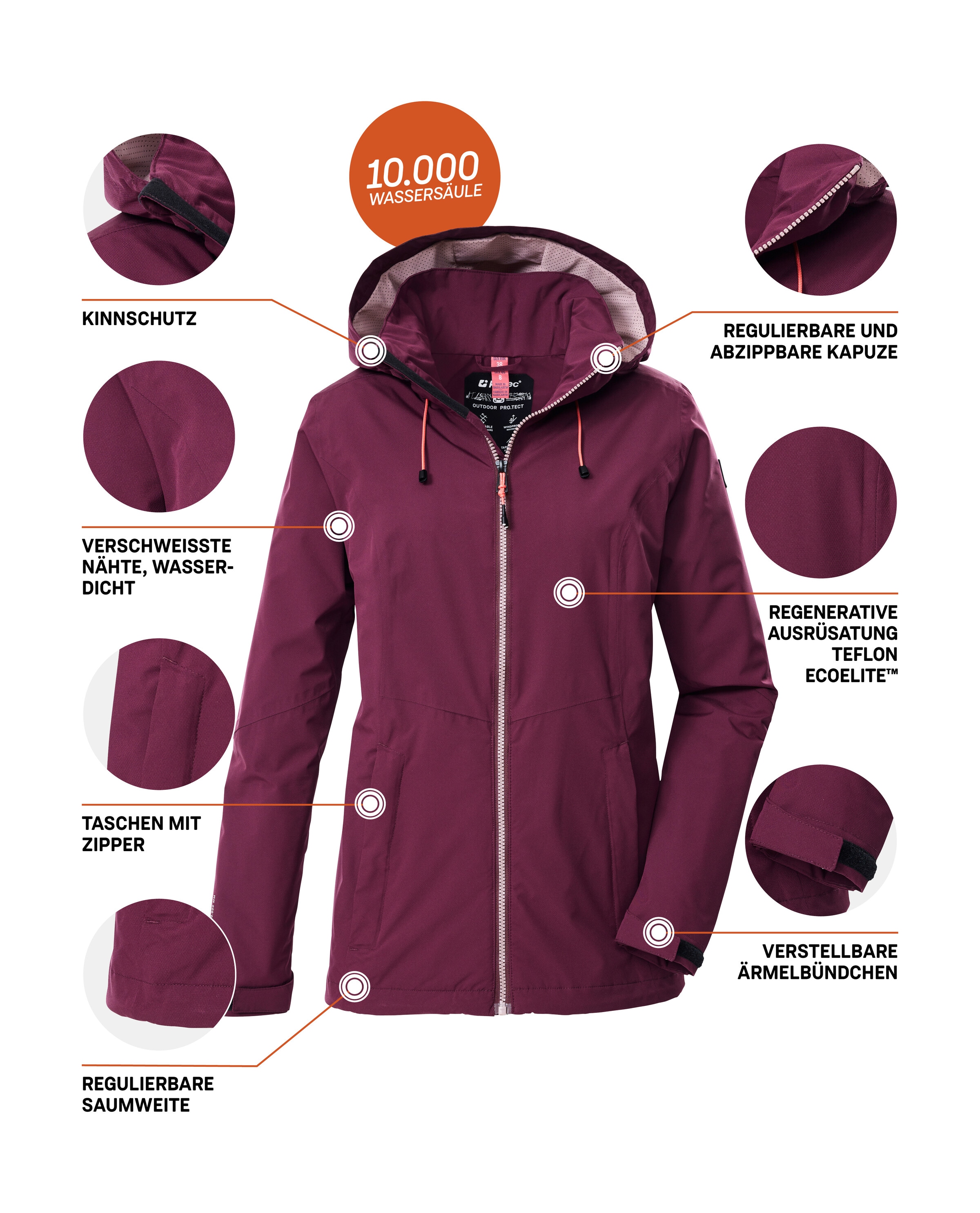 Killtec Outdoorjacke »Damen Regenjacke OOKS 1« Leichte, wasser- und winddichte Jacke, atmungsaktiv, abnehmbare Kapuze