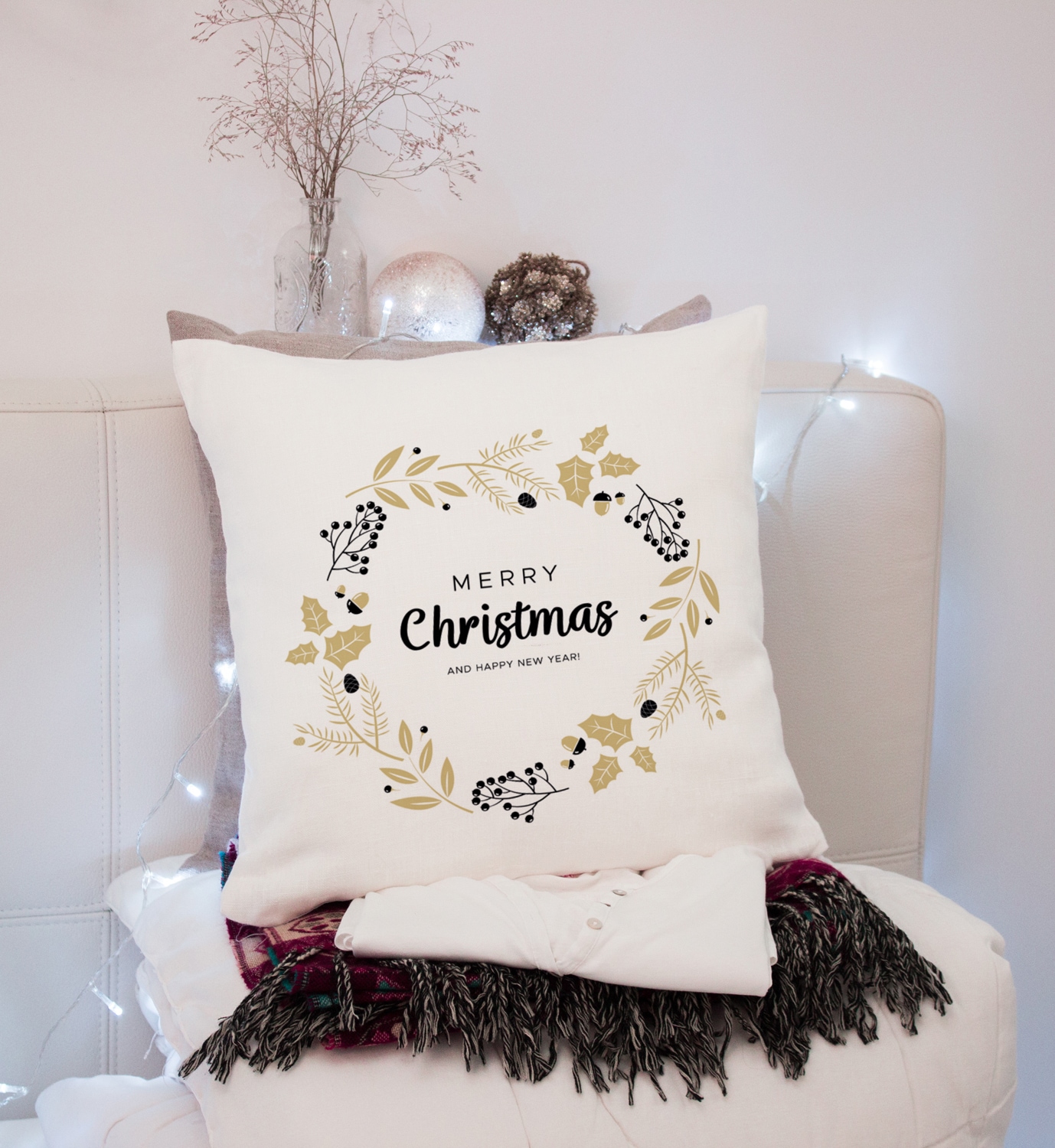 queence Dekokissen »Carolina«, Kissenhülle,Merry Christmas,Weiß,Weihnachtsmotiv,Festlich,Winterlich