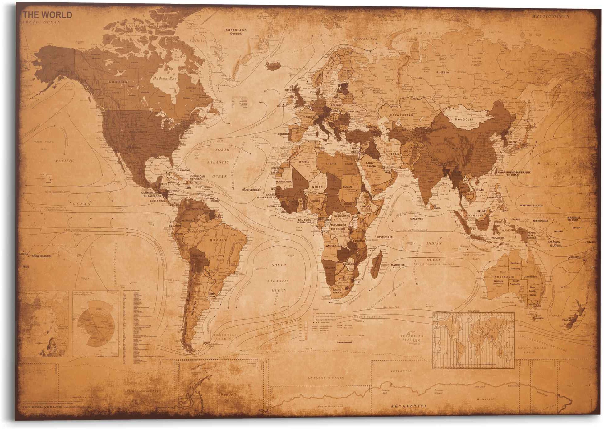 Reinders! Wandbild »Wandbild Weltkarte Vintage - Landkarte - Kontinente«, Weltkarte, (1 St.)