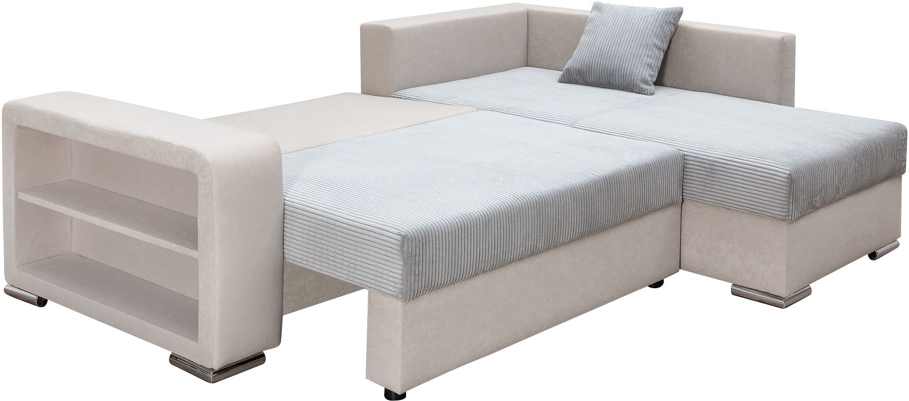 COLLECTION AB Ecksofa »John L-Form« Regalarmlehne,Bettfunktion,Bettkasten,Ottomane beiseitig montierbar