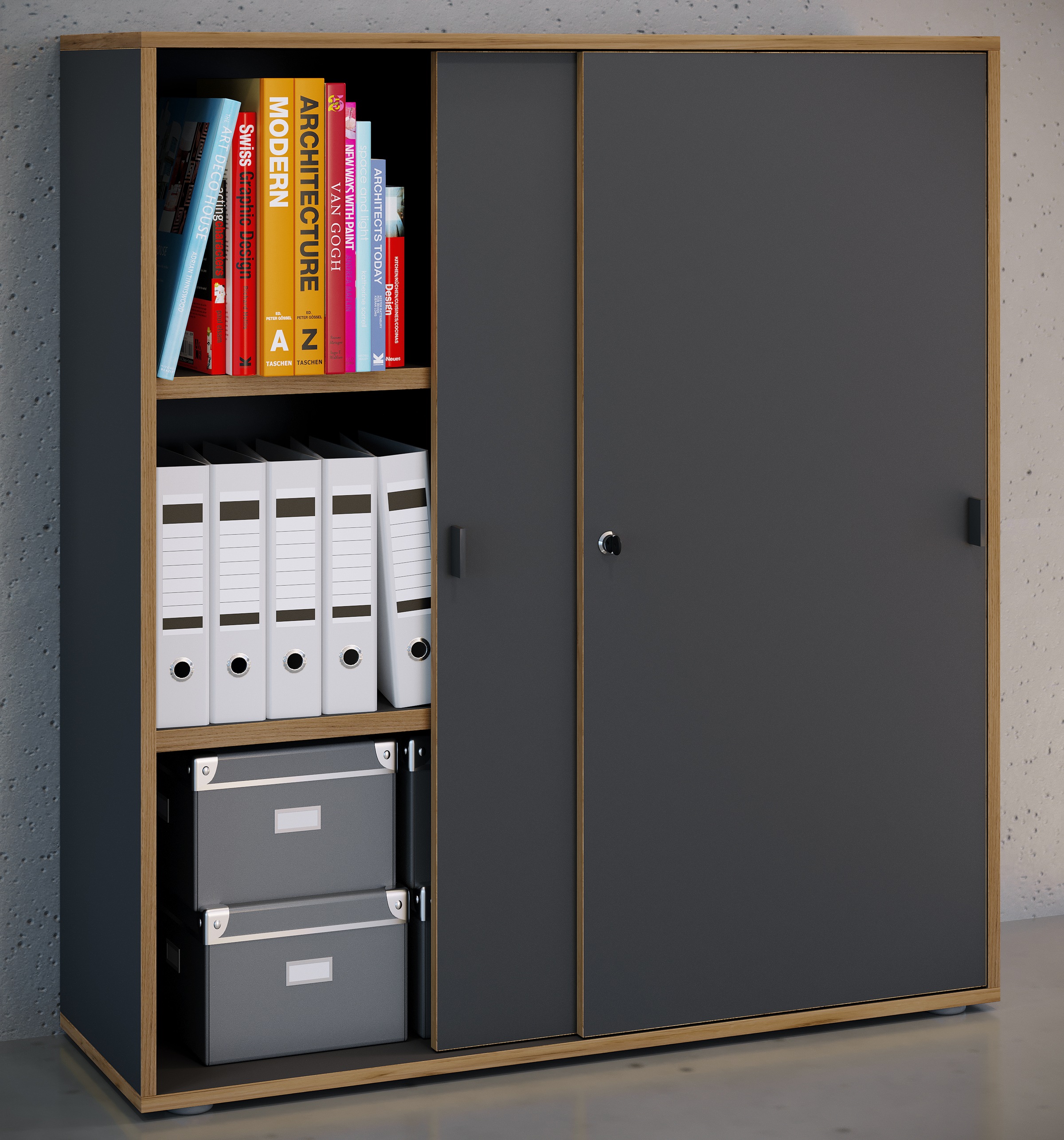 VCM Aktenschrank »VCM Büroschrank mit 3 Fächern | moderner Aktenschrank mit Schiebetüren | Maße ca. H. 110 x B. 100 x T. 37 cm¿ Salia 3-Fach«, (1 St.)