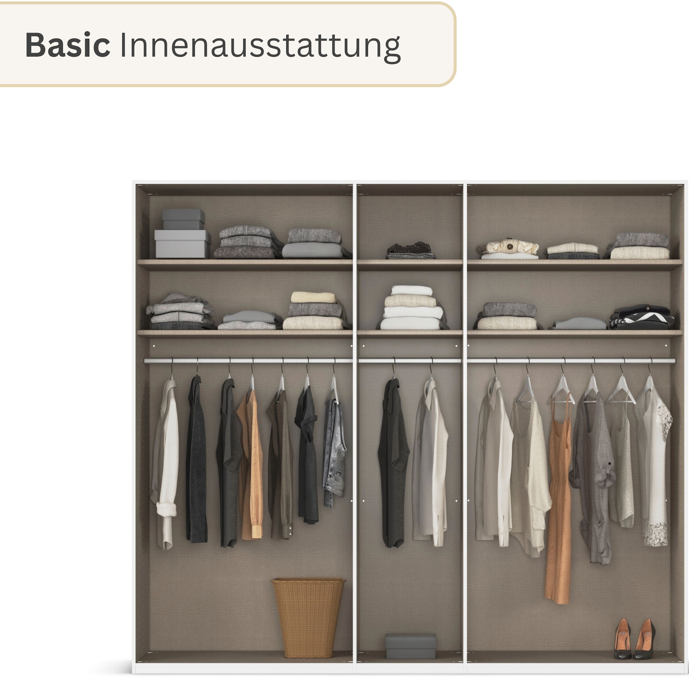 rauch Drehtürenschrank »Kleiderschrank Schrank Garderobe Wäscheschrank BESTSELLER MONTCLAR« 3 Ausstattungen BASIC/CLASSIC/PREMIUM (SOFT-CLOSE), Breiten 201-400 cm,  Front in Glas/Hochglanz/Dekor/Grauspiegel in 5 Breiten MADE IN GERMANY