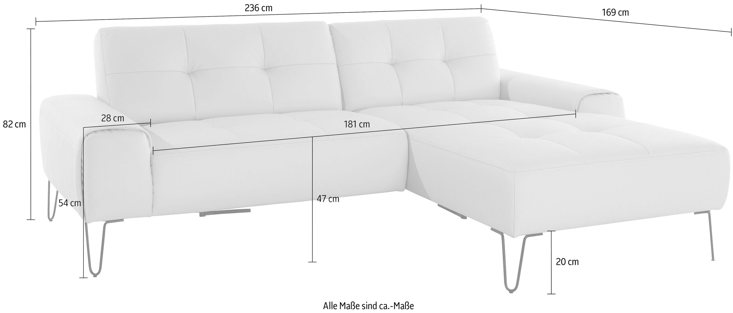 exxpo - sofa fashion Ecksofa »Taranto, aktuelles Design trifft Sitzkomfort, hoher Designfuß, L-Form«, aufwendige Rückenlehnenpolsterung für mehr Komfort