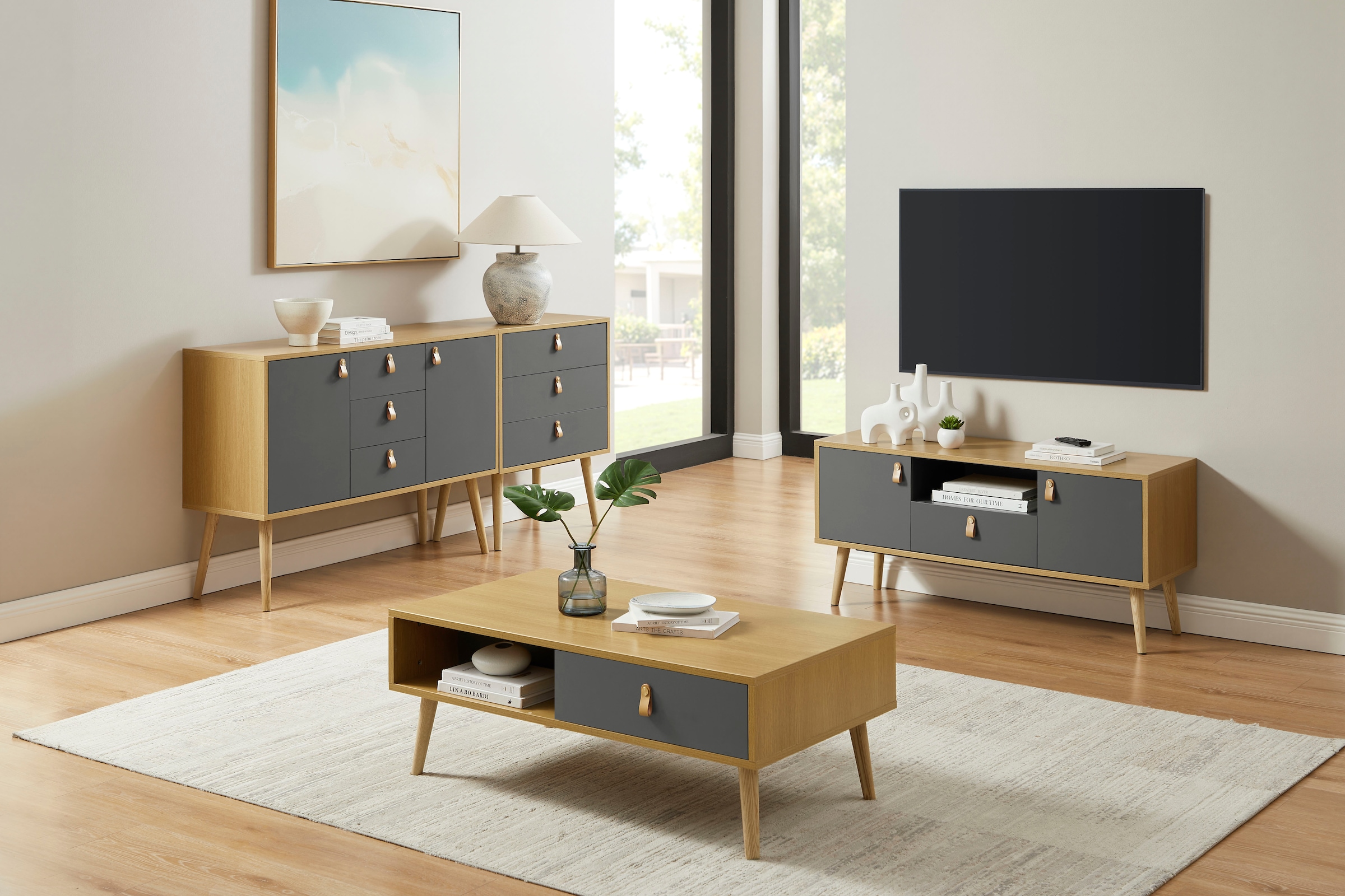 Leonique TV-Board »Avril« Korpus aus Melamin & MDF, ABS-Kunststoff Kanten, Soft-Close-Funktion