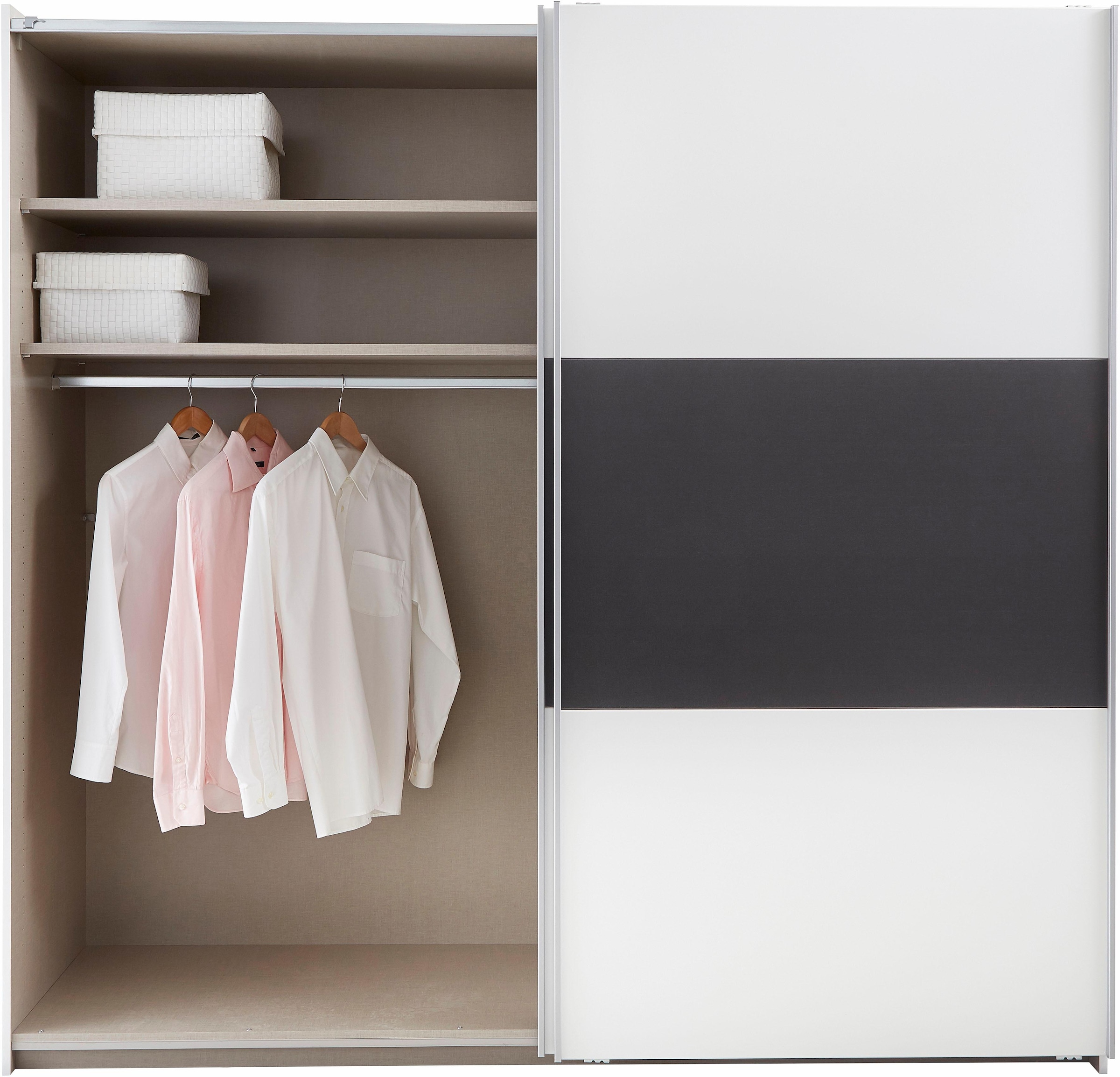 rauch Schwebetürenschrank »Kleiderschrank Schrank Garderobe Wäscheschrank Schlafzimmer BORBA« Breiten 218/260 cm, Höhe 210 cm,  optional mit Absetzung in Graumetallic MADE IN GERMANY