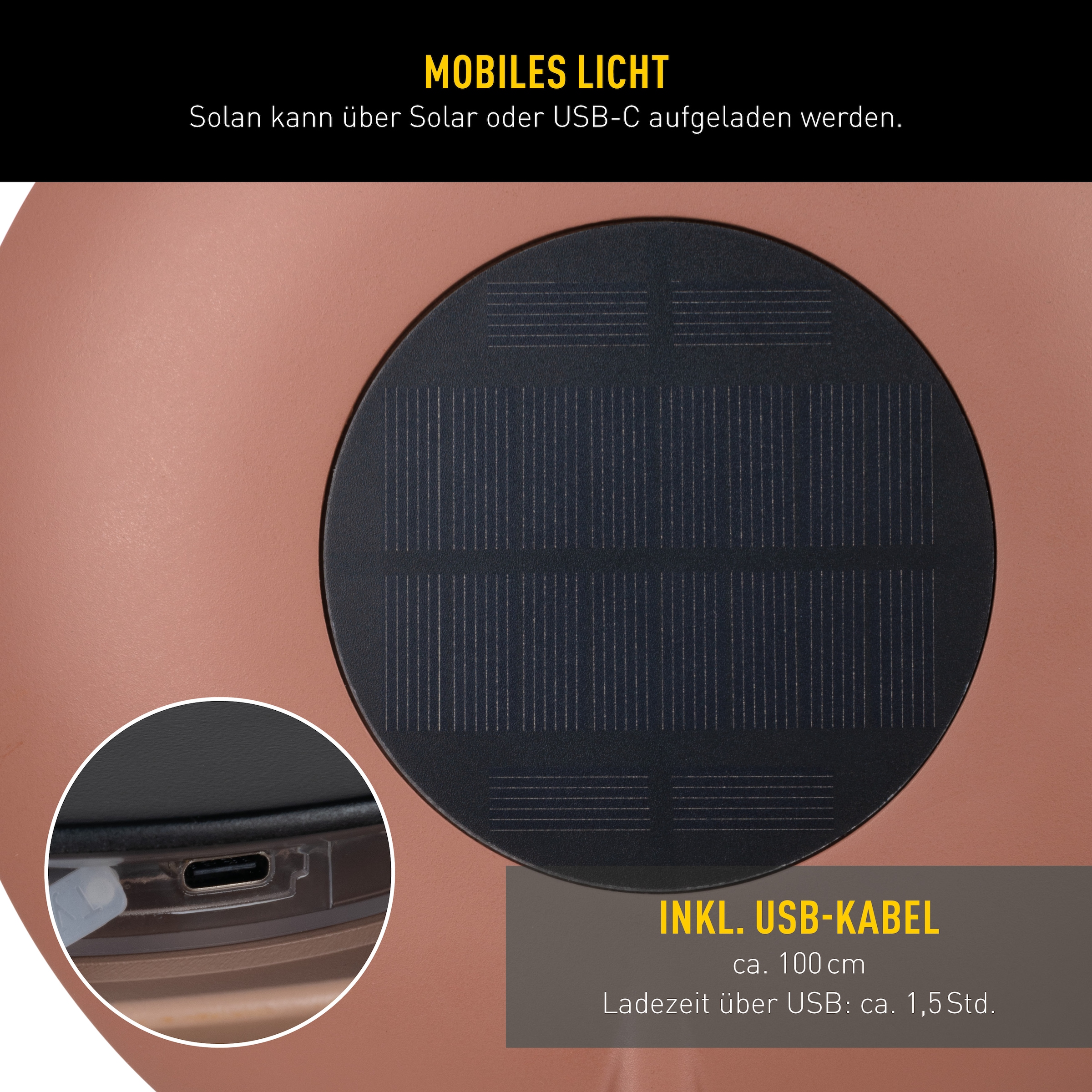 näve LED Solarleuchte »Solan« LED-Modul 1 Stk. Warmweiß 4in1 Akku-Solar-Tisch-Hängeleuchte, Touchschalter, USB, dimmbar