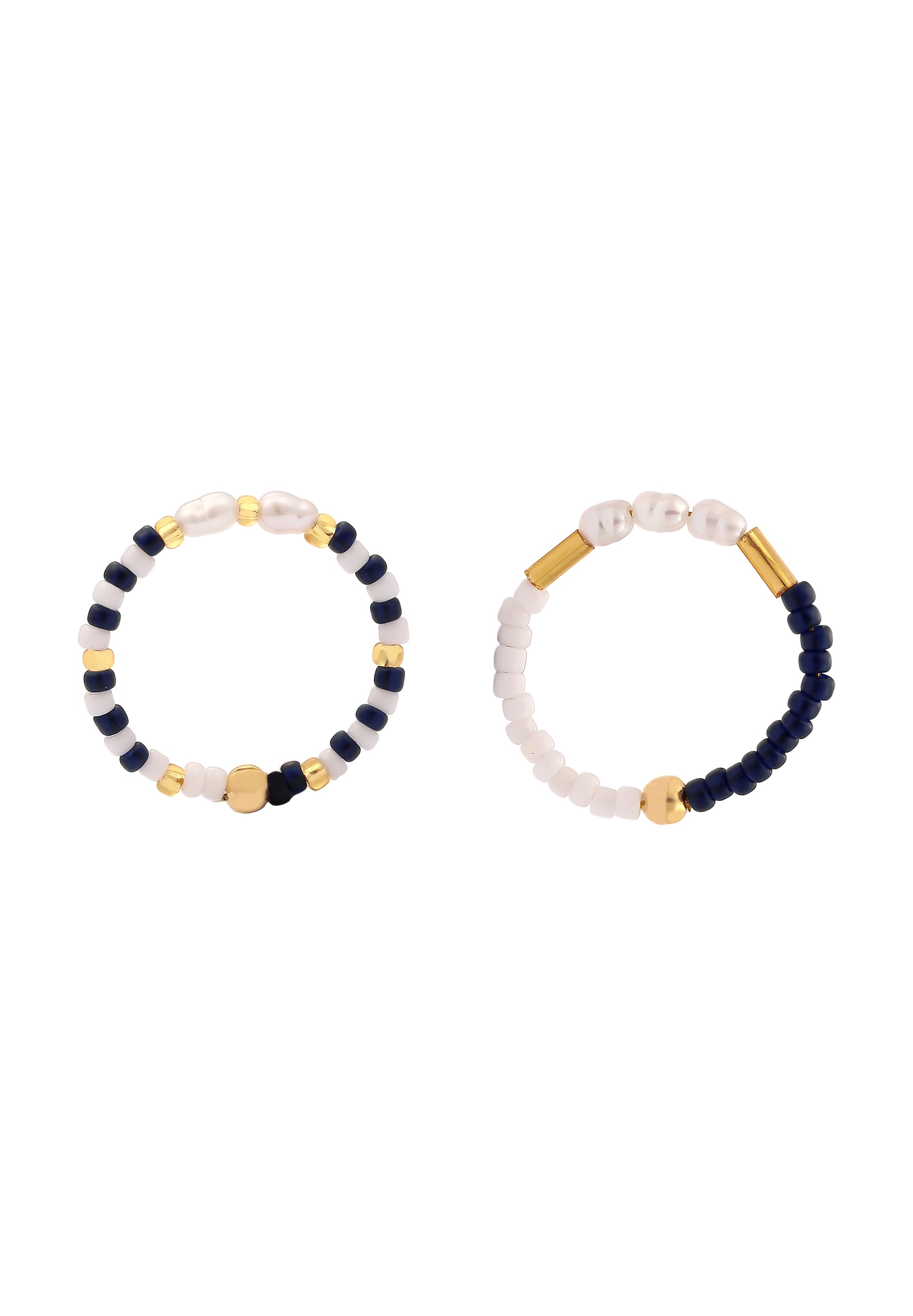 Elli Ring-Set »Ring Set Süßwasserperlen Glas Beads Dunkelblau 925 Sterling Silber vergoldet«