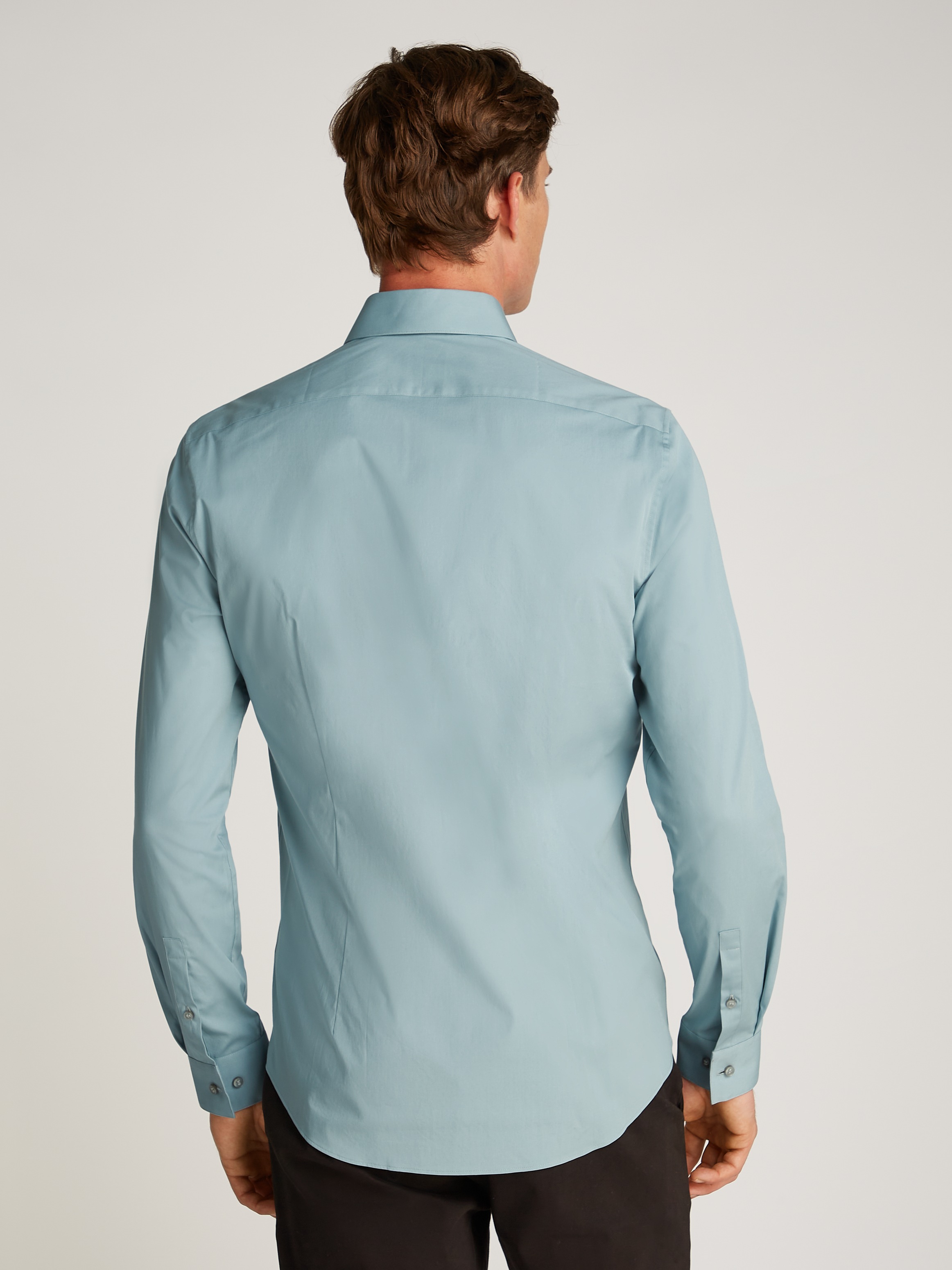 Calvin Klein Businesshemd »POPLIN STRETCH SLIM SHIRT«, mit Kentkragen, Logoprint auf Brusthöhe