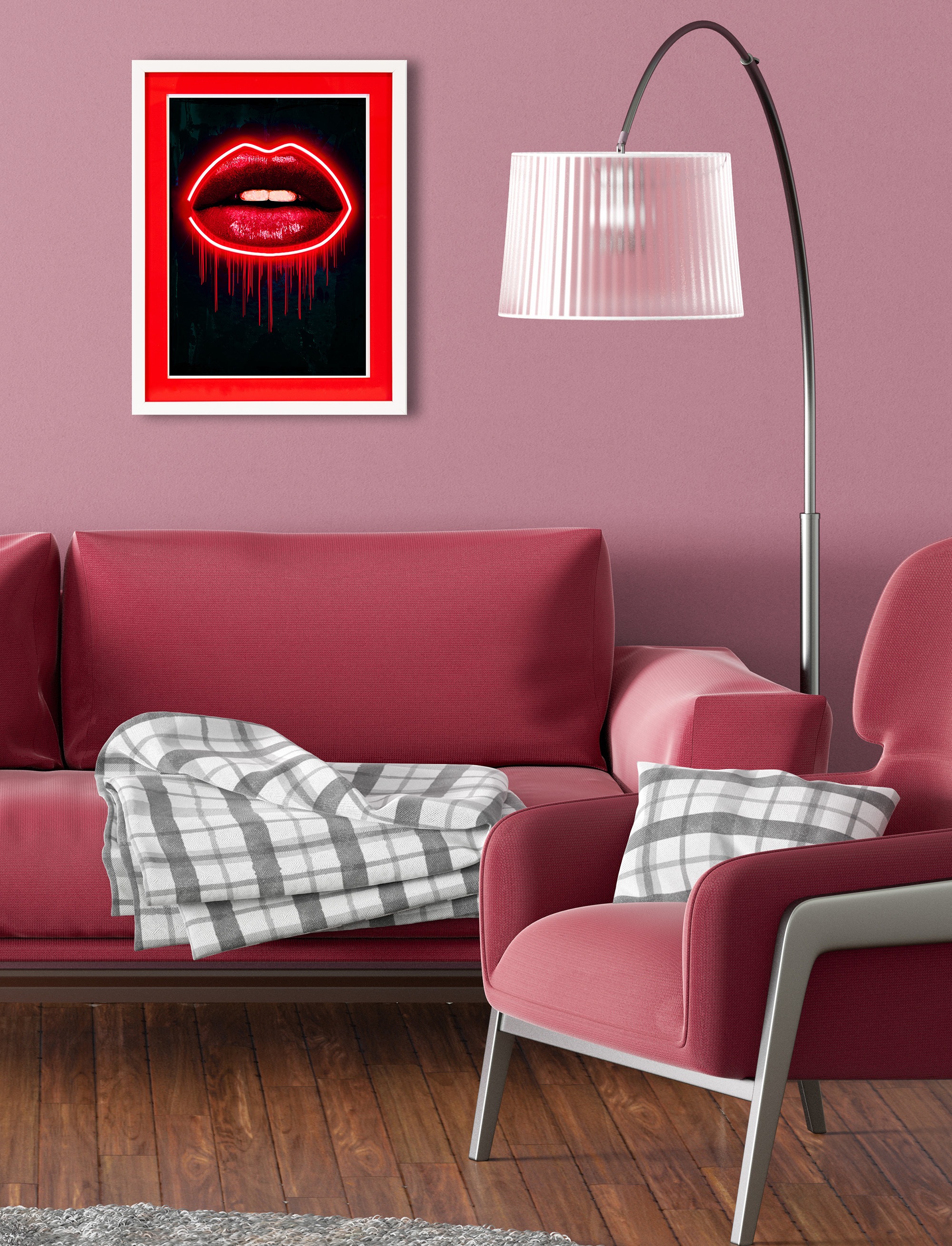 queence Bild mit Rahmen »Lippen, Neon, Neonlicht«, Erotische Bilder-Kiss-Kunst-Bilder von...