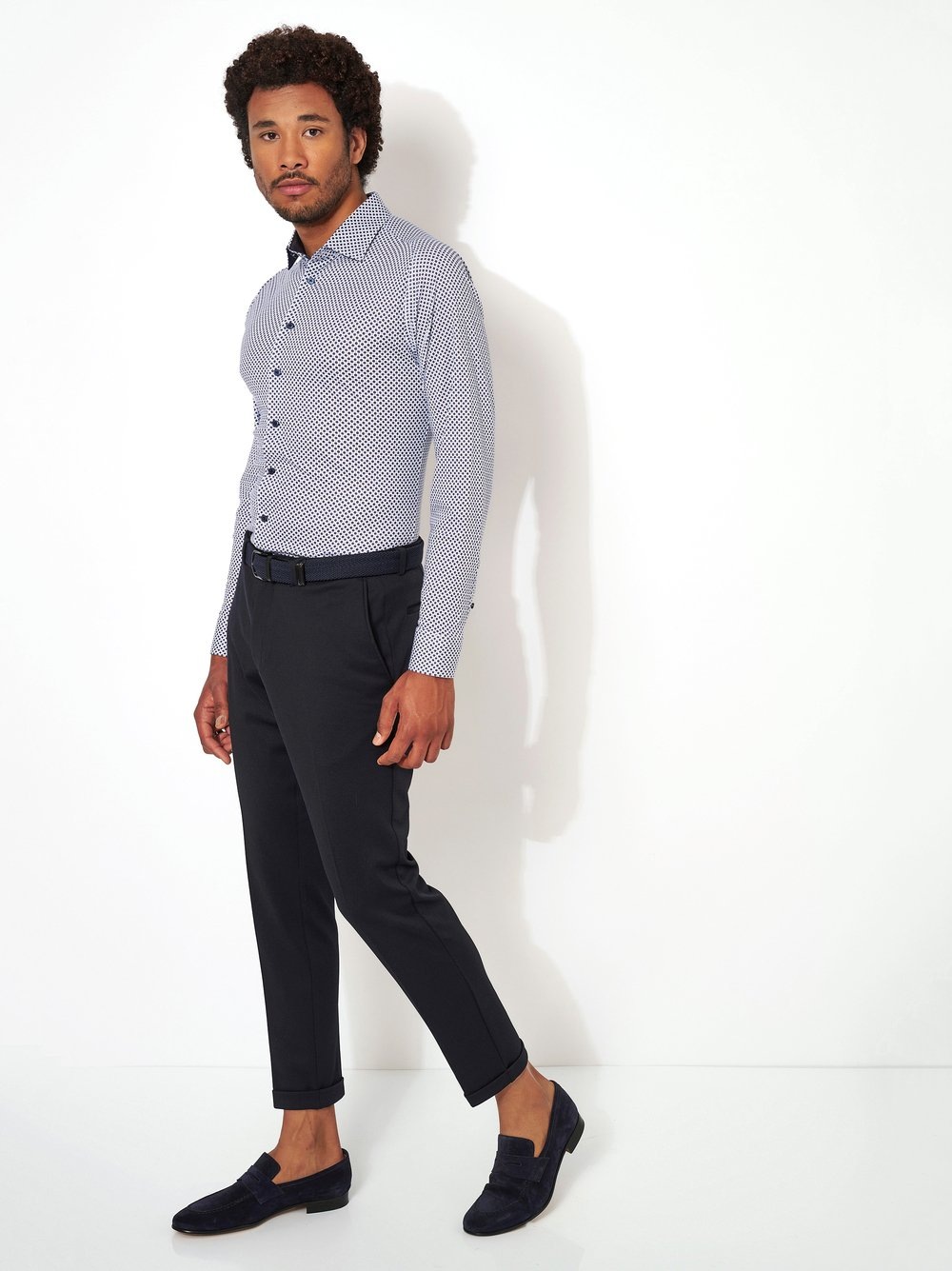 DESOTO Businesshemd »Jerseyhemd Casual Kent langarm«, Flexibler Stretch, mit Minimal Print, Kentkragen