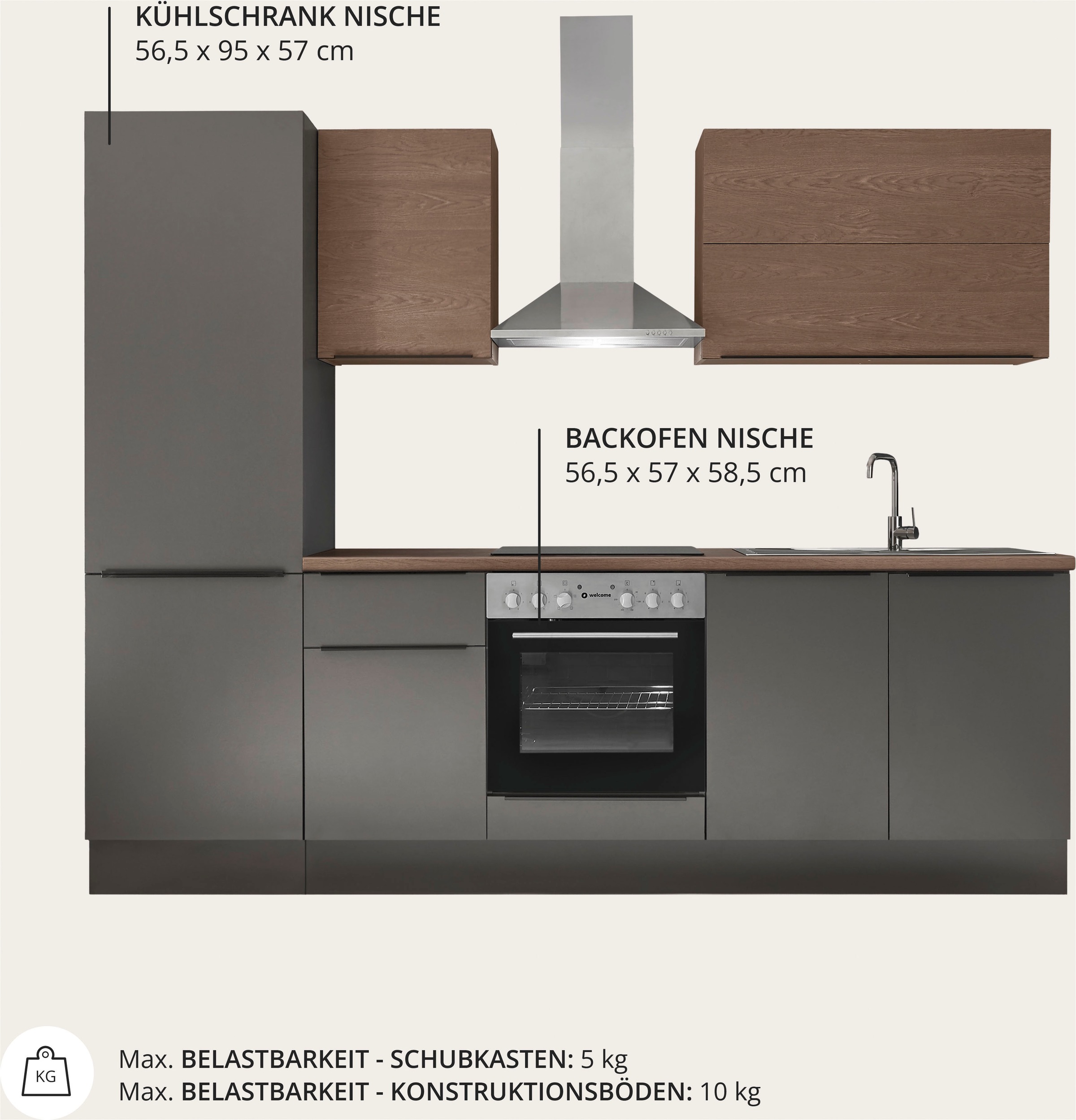 KOCHSTATION Küchenzeile »Cocco B/H/T 270x211x60 cm« Breite 270 cm, wahlweise mit E-Geräten und Induktion