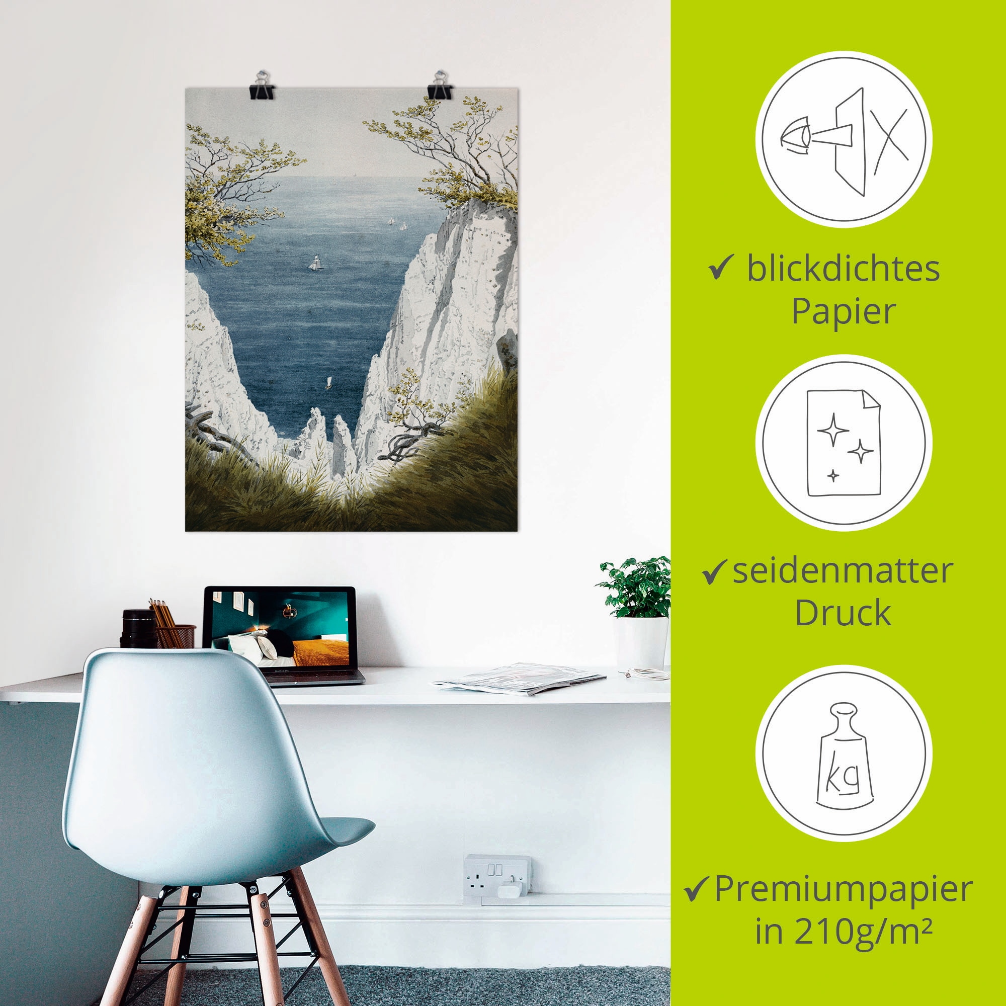 Artland Wandbild »Kreidefelsen auf Rügen, um 1826« Gewässer 1 Stk. tlg. als Leinwandbild, Poster in verschied. Größen