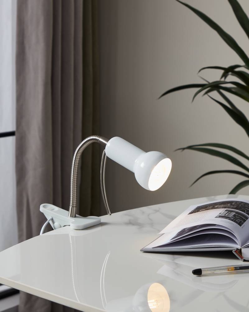 EGLO Klemmleuchte »FABIO Klemmspot, weiß, exkl. Leuchtmittel E14, mit Klemme, Büro«, 1 flammig, Leuchtmittel E14 | Leuchtmittel wechselbar-ohne Leuchtmittel, Klemmlampe, Leselampe, Schalter, flexibler Leuchtenhalts, Höhe: 30cm