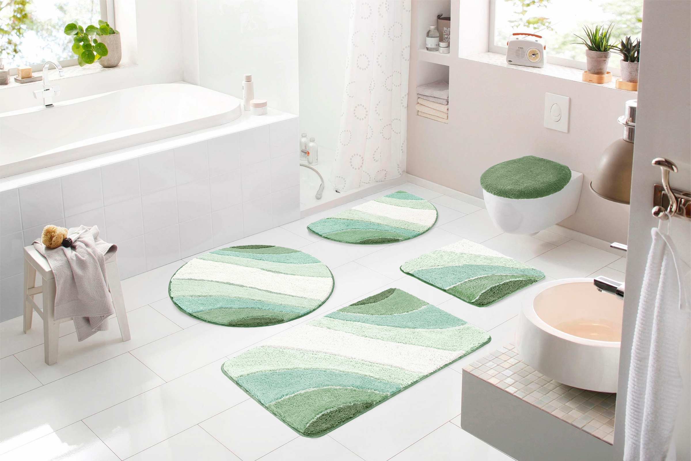 my home Badematte »Josie, Badvorleger, Badezimmer Teppich«, rutschhemmend beschichtet, fußbodenheizungsgeeignet-schnell trocknend-strapazierfähig, Badteppich, Badematten, rechteckig, rund & als 3-tlg. Set erhältlich