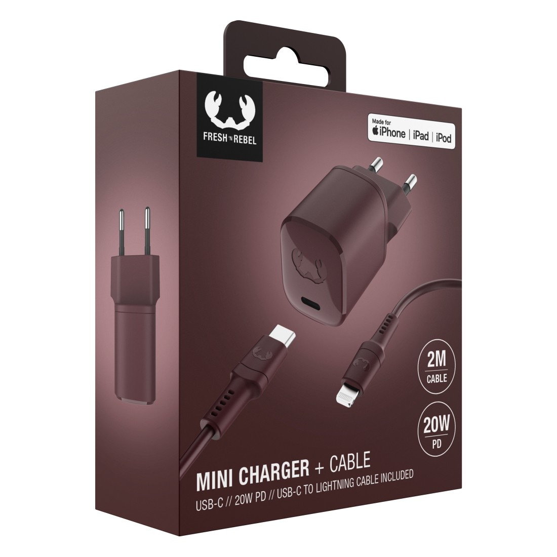 Fresh´n Rebel Schnelllade-Gerät »USB-C Mini Charger PD 20W, Apple Lightning-Kabel 2 m«, (2 St.)