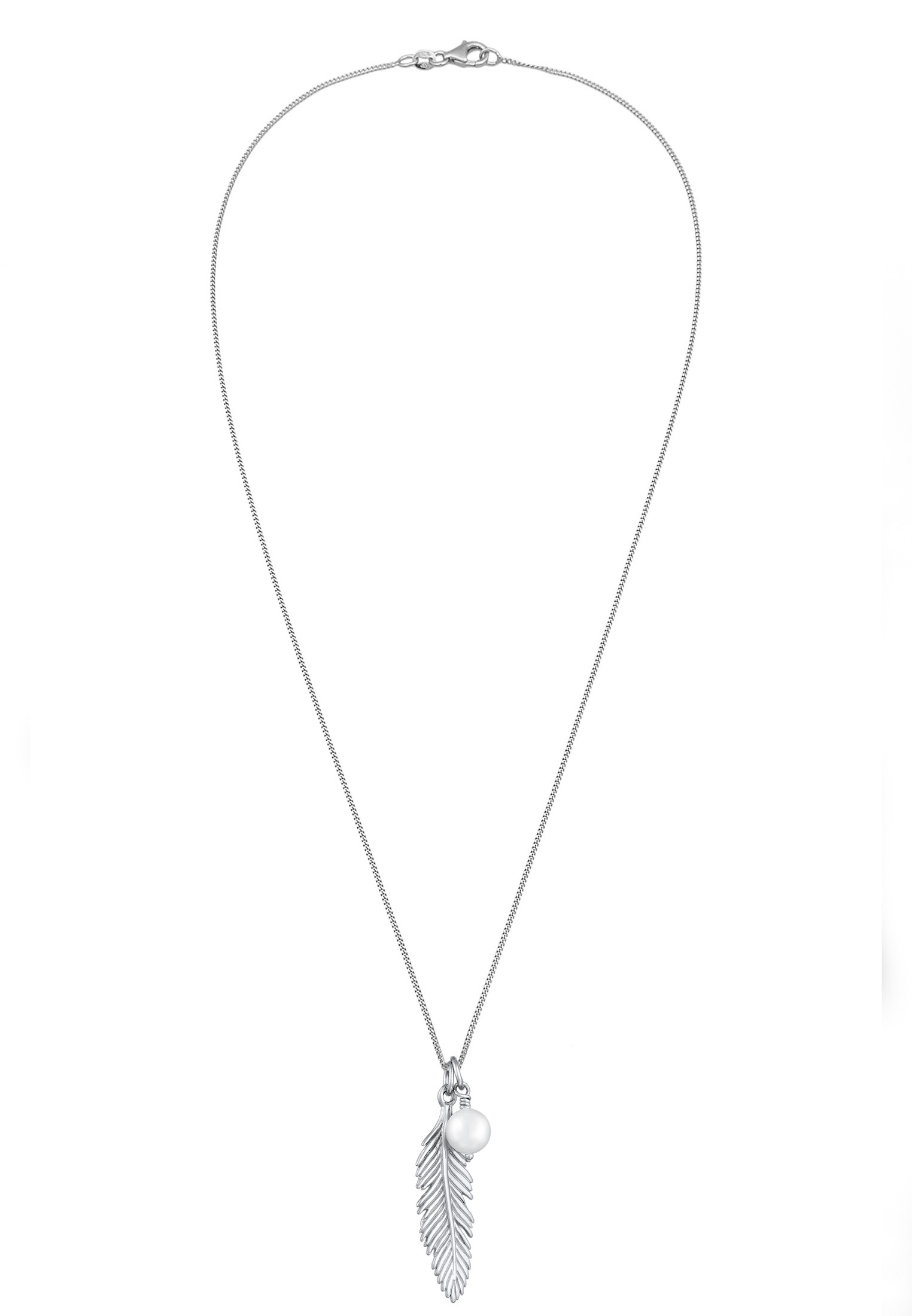 Elli Silberkette »Halskette Feder Muschelkernperle Weiß 925 Sterling Silber«