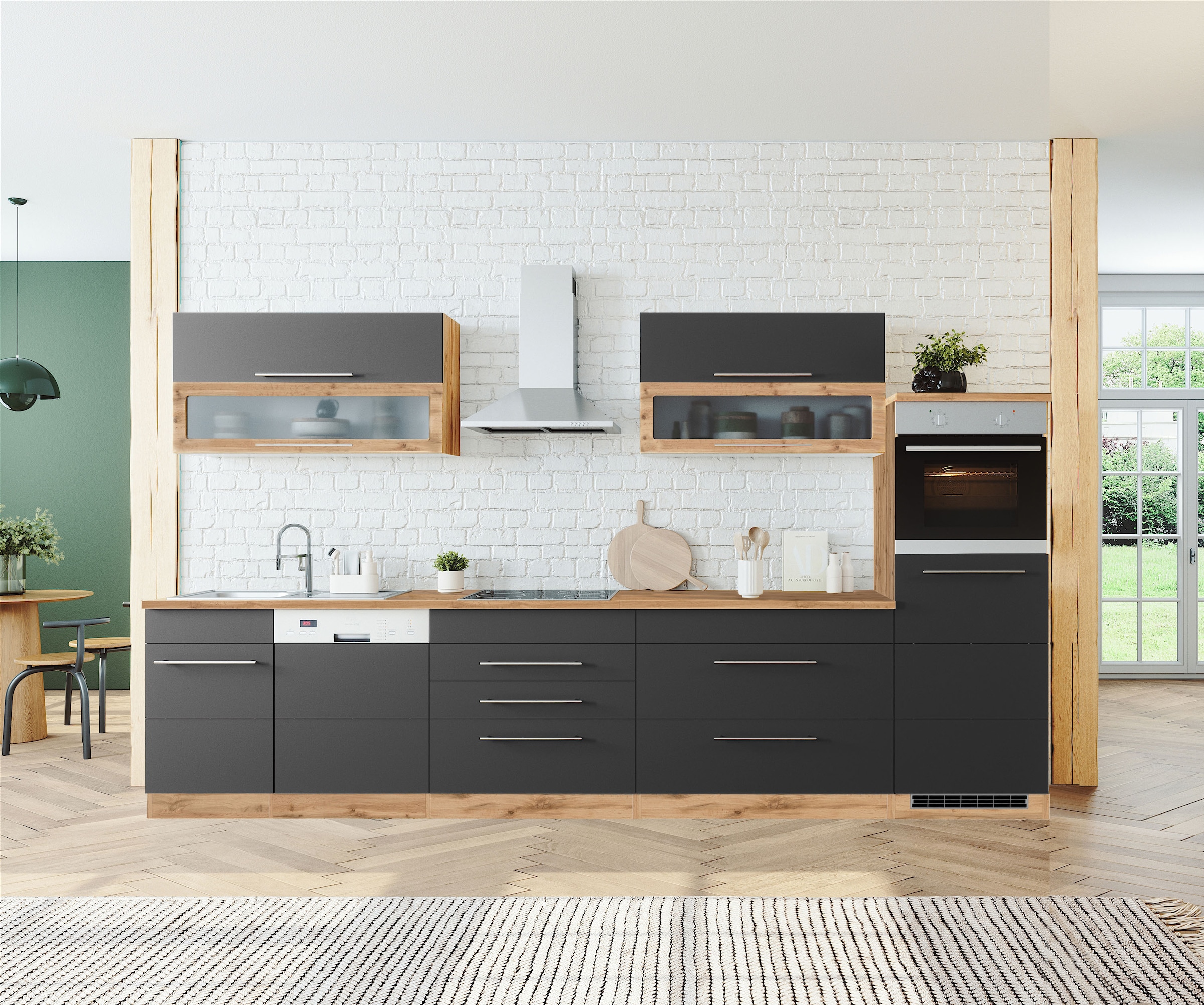 KOCHSTATION Küchenzeile »KS-Wien« Breite 350 cm, wahlweise mit E-Geräten