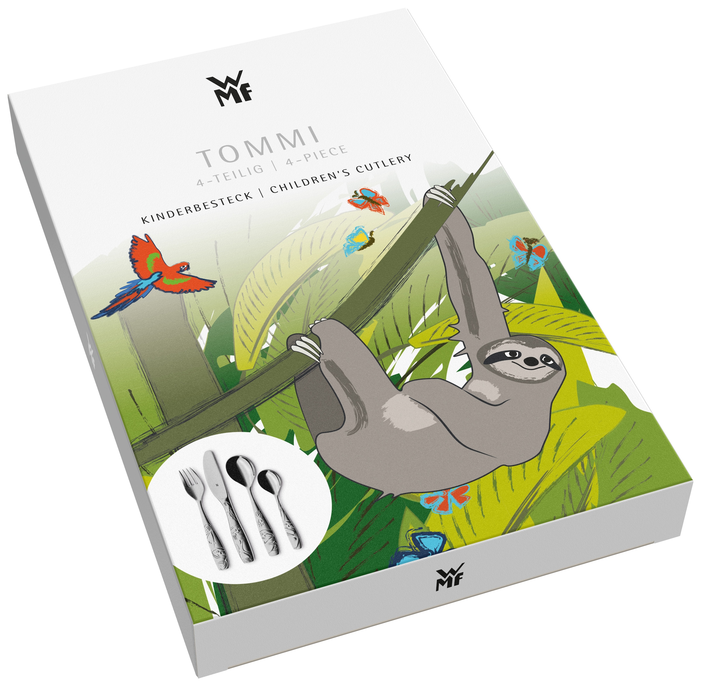 WMF Kinderbesteck »Tommi das Faultier«, (Set, 4 tlg.), ab 3 Jahren, hygienisch, säurefest
