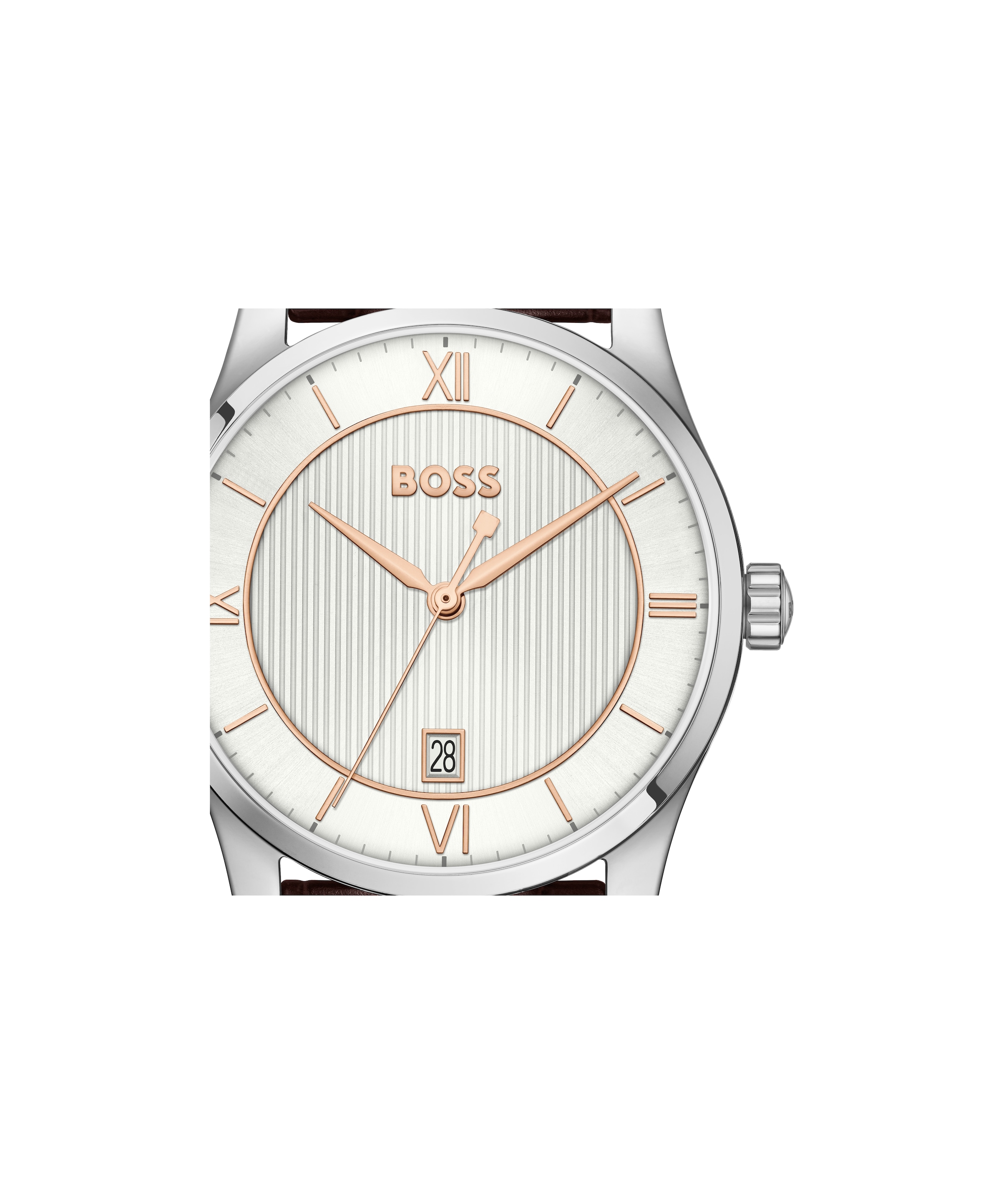 BOSS Quarzuhr »PRINCIPLE« Armbanduhr, Damenuhr, Herrenuhr, Lederarmband, analog, Tag