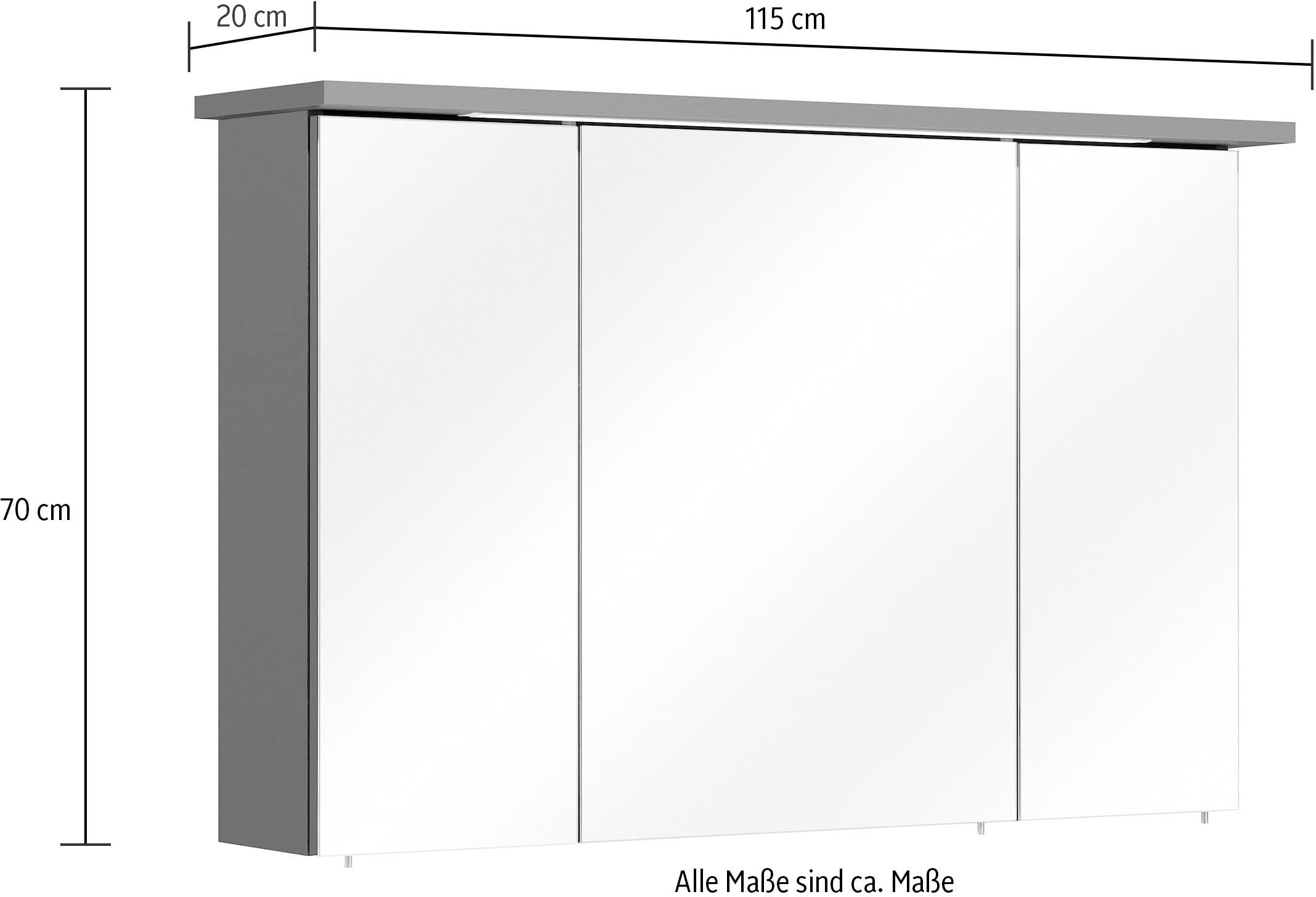 Saphir Badmöbel-Set »Quickset 327 2-teilig, Waschplatz und LED-Spiegelschrank«, (Set, 2 St.), Anthrazit Hochglanz, inkl. Türdämpfer, 5 Türen, 1 Klappe, 1 Schublade