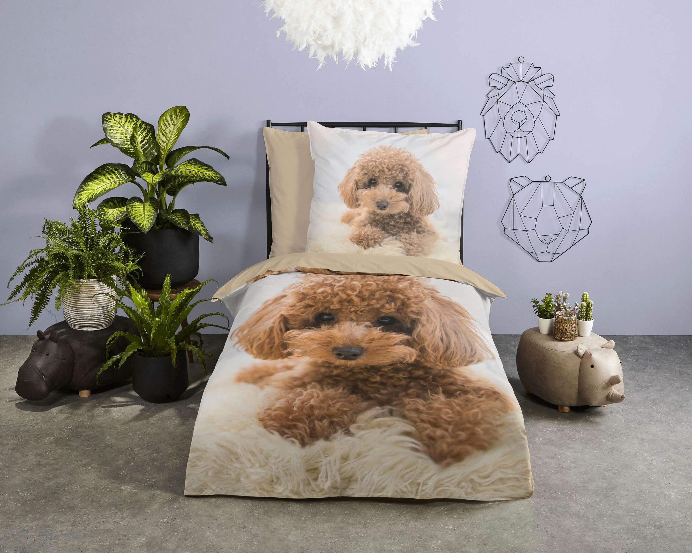 good morning Kinderbettwäsche »Cute«, Baumwolle, 135x200, Reißverschluss, Wendeoptik, Kind, Hund, Sand
