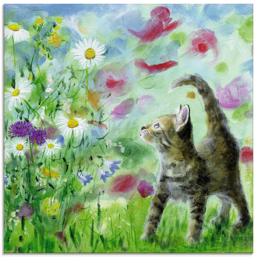 Artland Glasbild »Sommerwiese mit Kätzchen«, Haustiere, (1 St.)