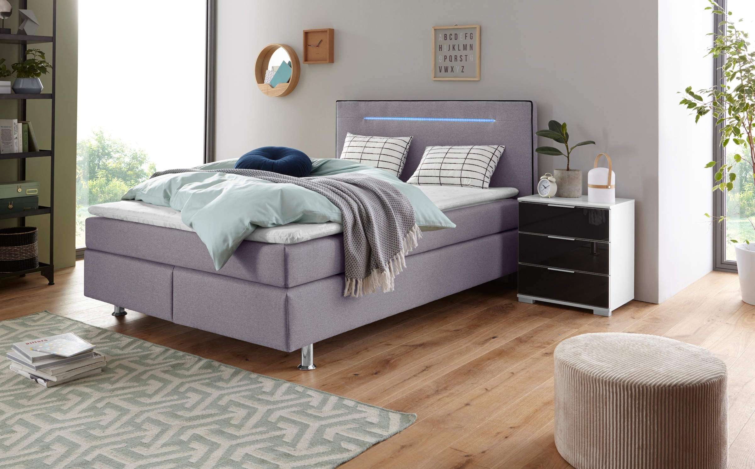 COLLECTION AB Boxspringbett »London, inklusive Topper und Kissen, mit LED-Beleuchtung«, Boxspringbett erhältlich in 90cmx200cm, 140cmx200cm & 180cmx200cm